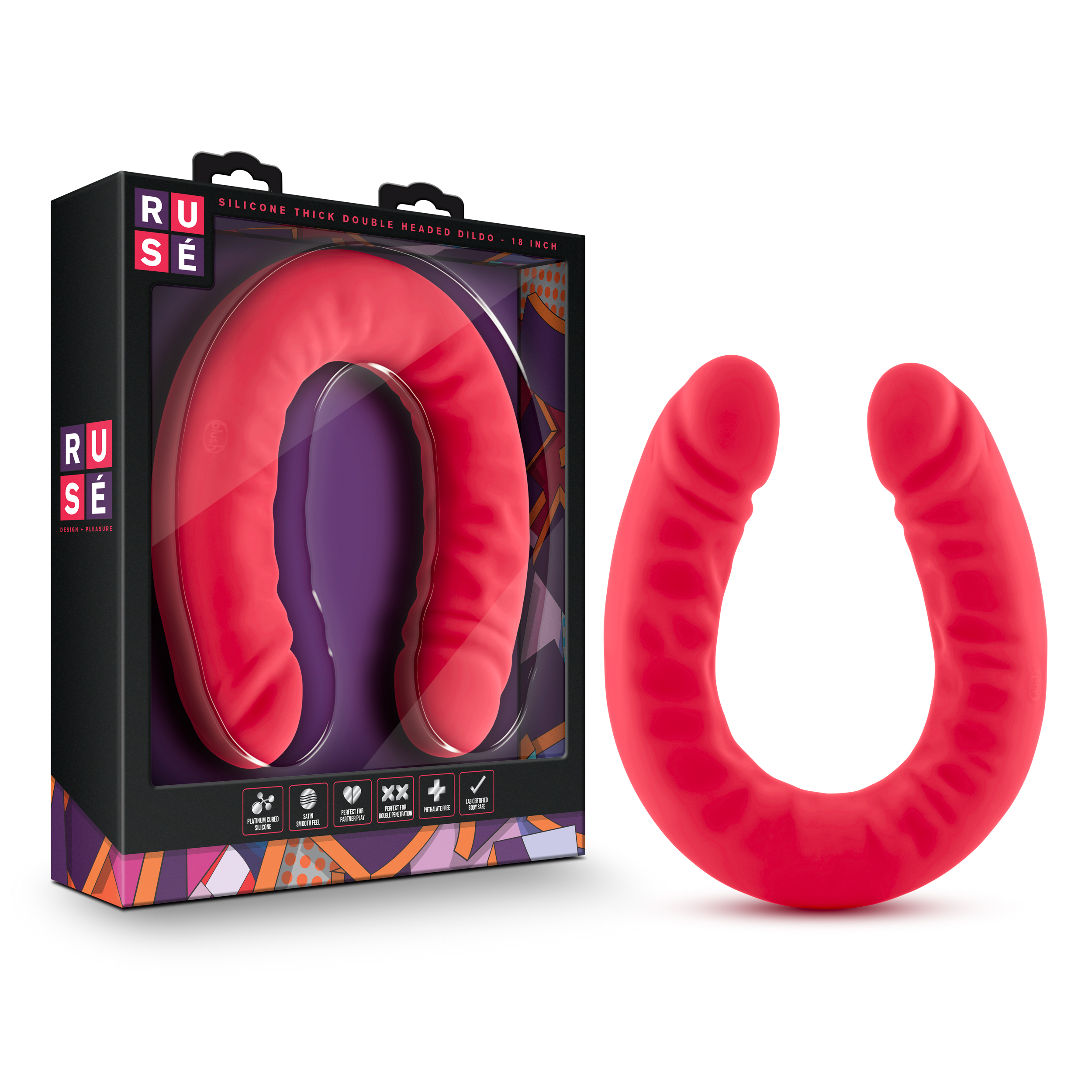 Blush Ruse Silicone Double Headed Dildo G-Spot Cerise 18-Inch Long Double Dildo