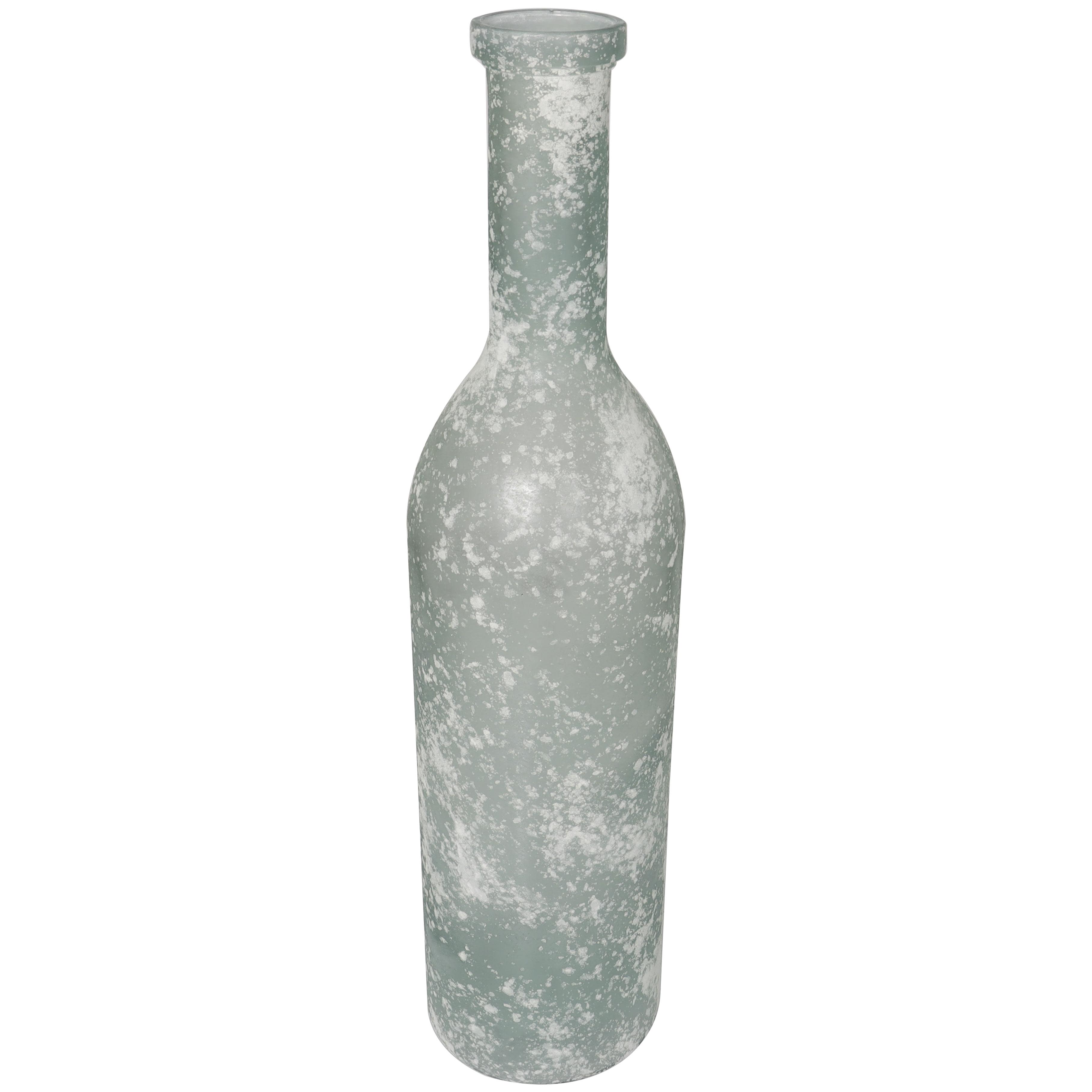 Light Blue Recycled Glass  Handmade Frosted Spanish Bottle Decorative Vase, 7" x 7" x 29"