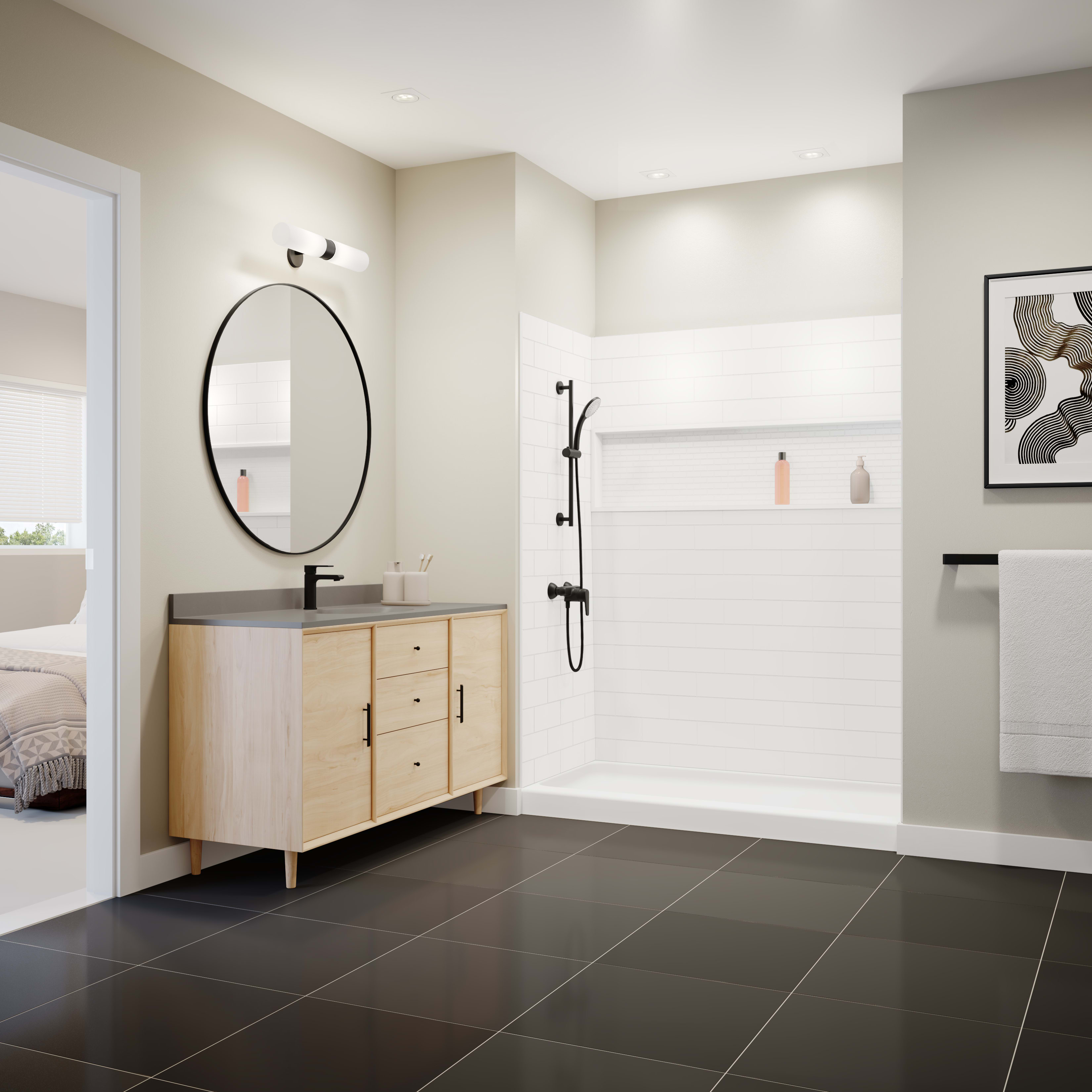 FBF-3060LM/RM 30 x 60 Veritek Alcove Shower Pan with Right Hand Drain in White view 5