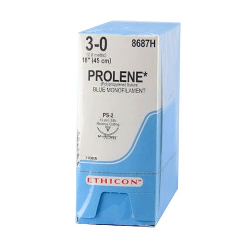 PROLENE® Polypropylene Blue Monofilament Sutures, 3-0, PS-2, Precision Point-Reverse Cutting, 18" - 36/Box