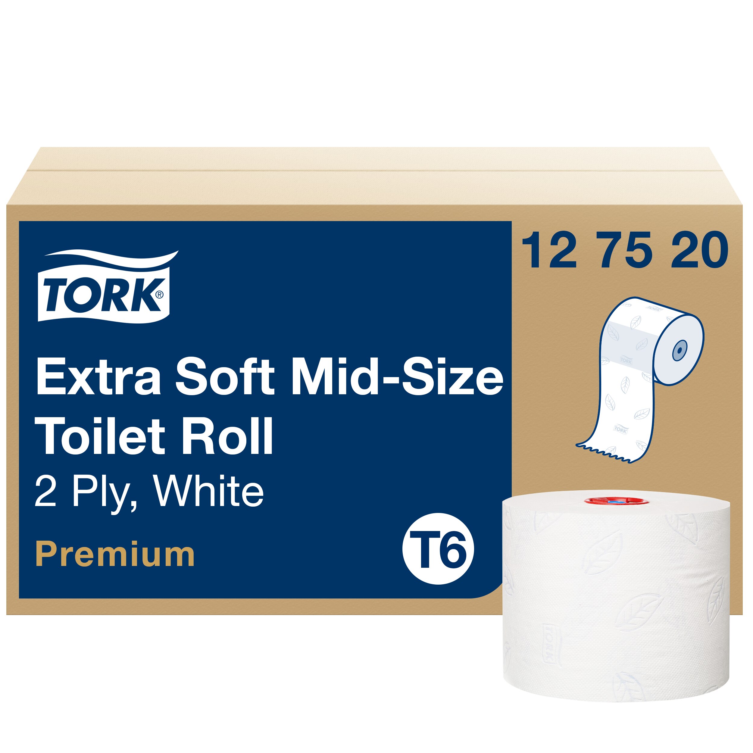 Toiletpapir, Udvendig oprulning, 2 lag, 27 ruller, Tork Premium Soft Mid-Size T6