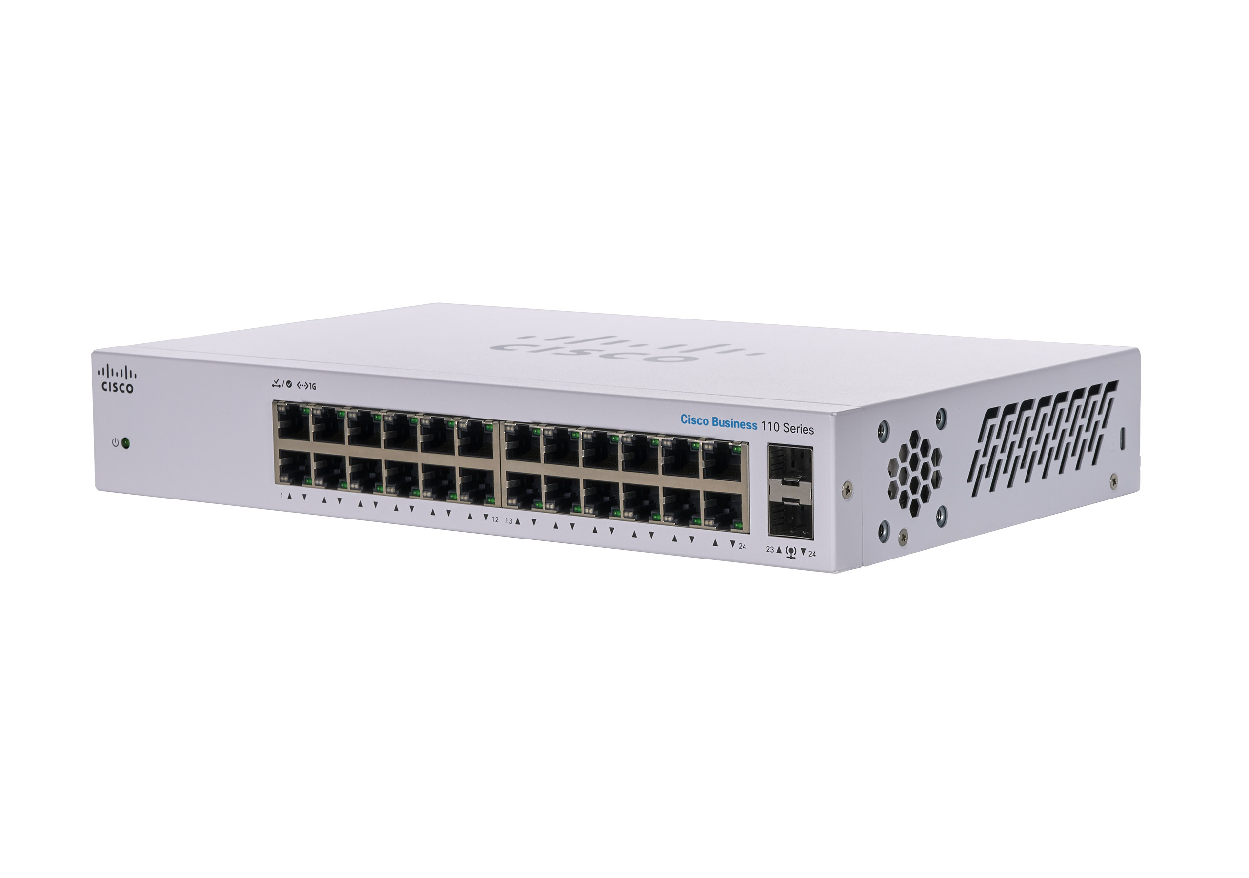 Picture of Cisco CBS110-24T 24 Ports Ethernet Switch - 2 Layer Supported - Modular - Twisted Pair, Optical Fiber - Desktop, Wall Mountable, Rack-mountable