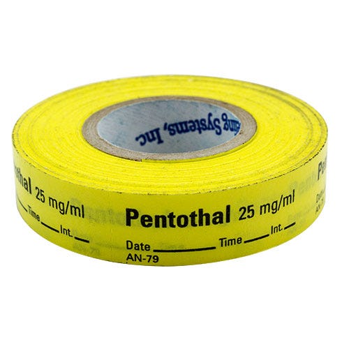 Pentothal Labels,  Yellow, Perforated Tape Style - 333/Roll