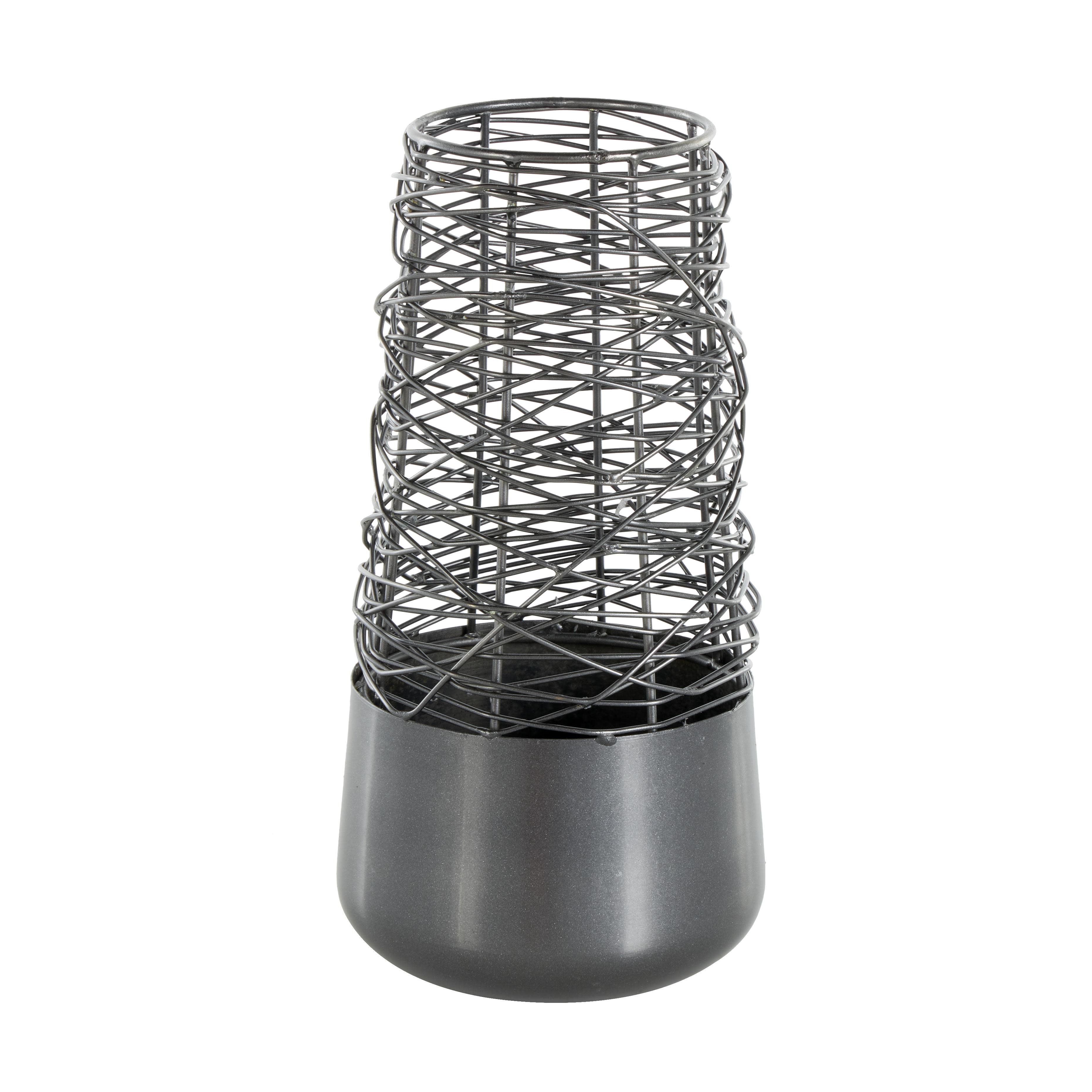 Black Metal Abstract Intertwined Wire Decorative Vase with Solid Matte Base, 6" x 6" x 12"