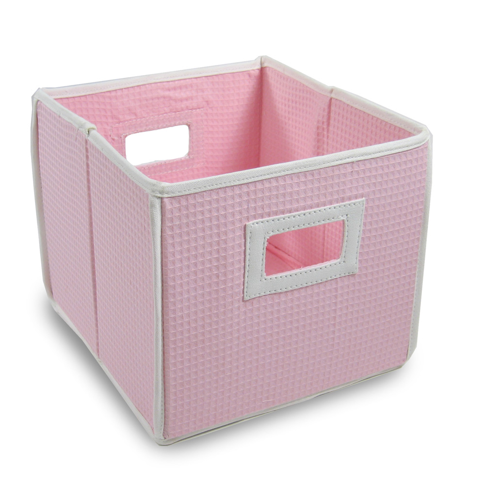 Folding Basket/Storage Cube - Pink Waffle