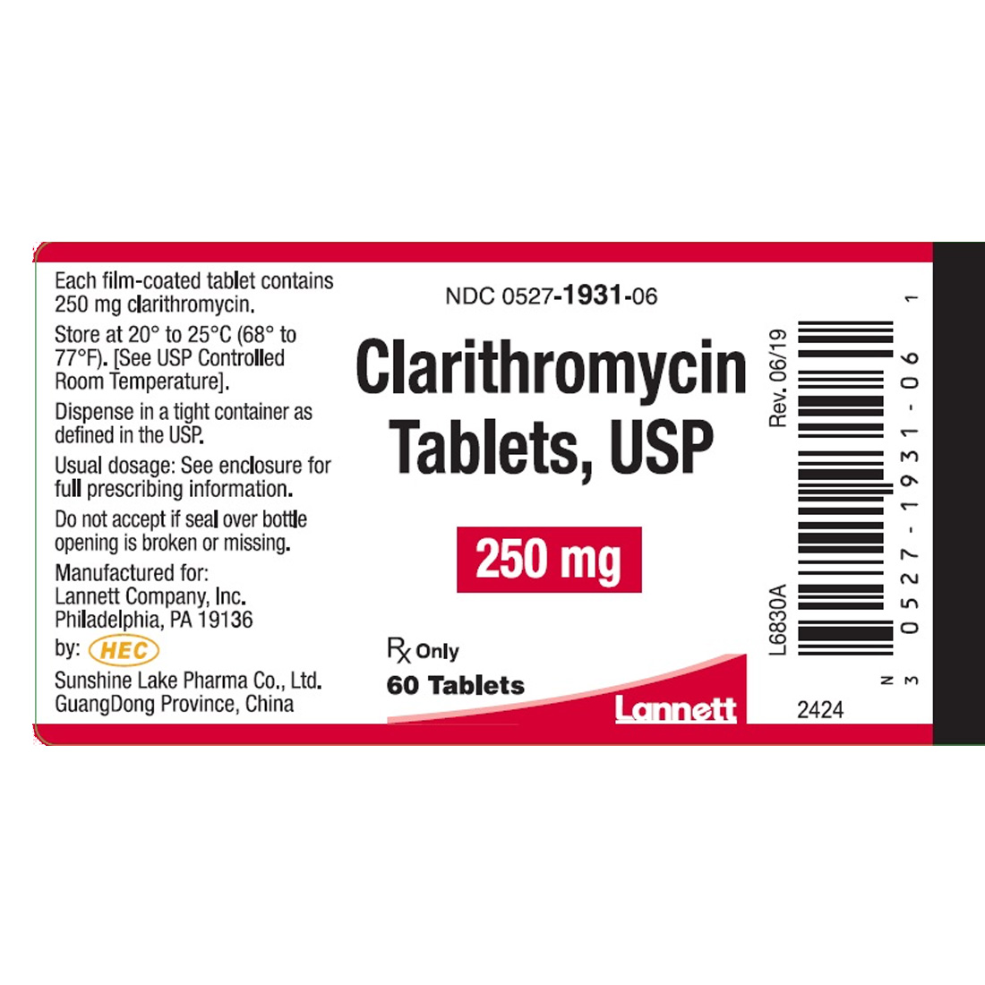 Clarithromycin 250mg Tablets - 60/Bottle