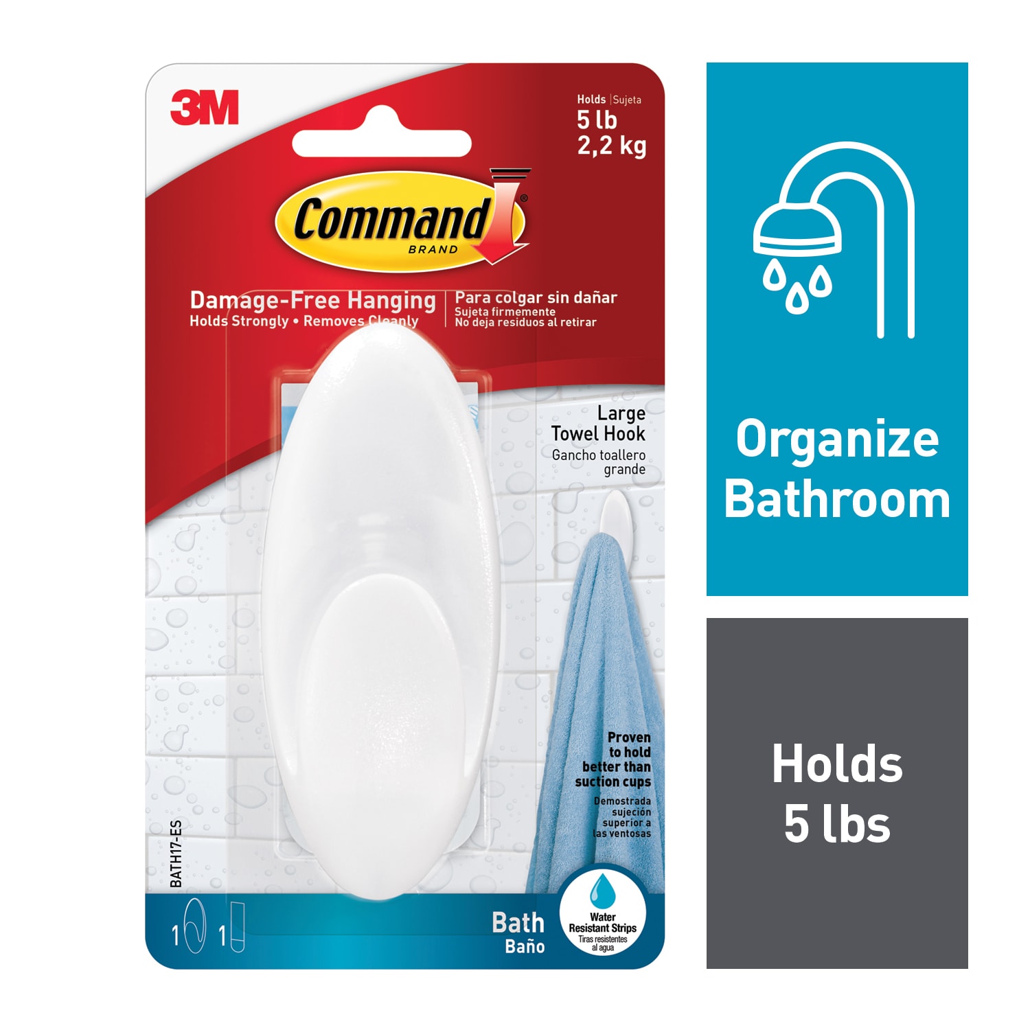 SKU 7000144760 | Command™ Large Towel Hook with Water-Resistant Strips BATH17-ES Clear
Frosted