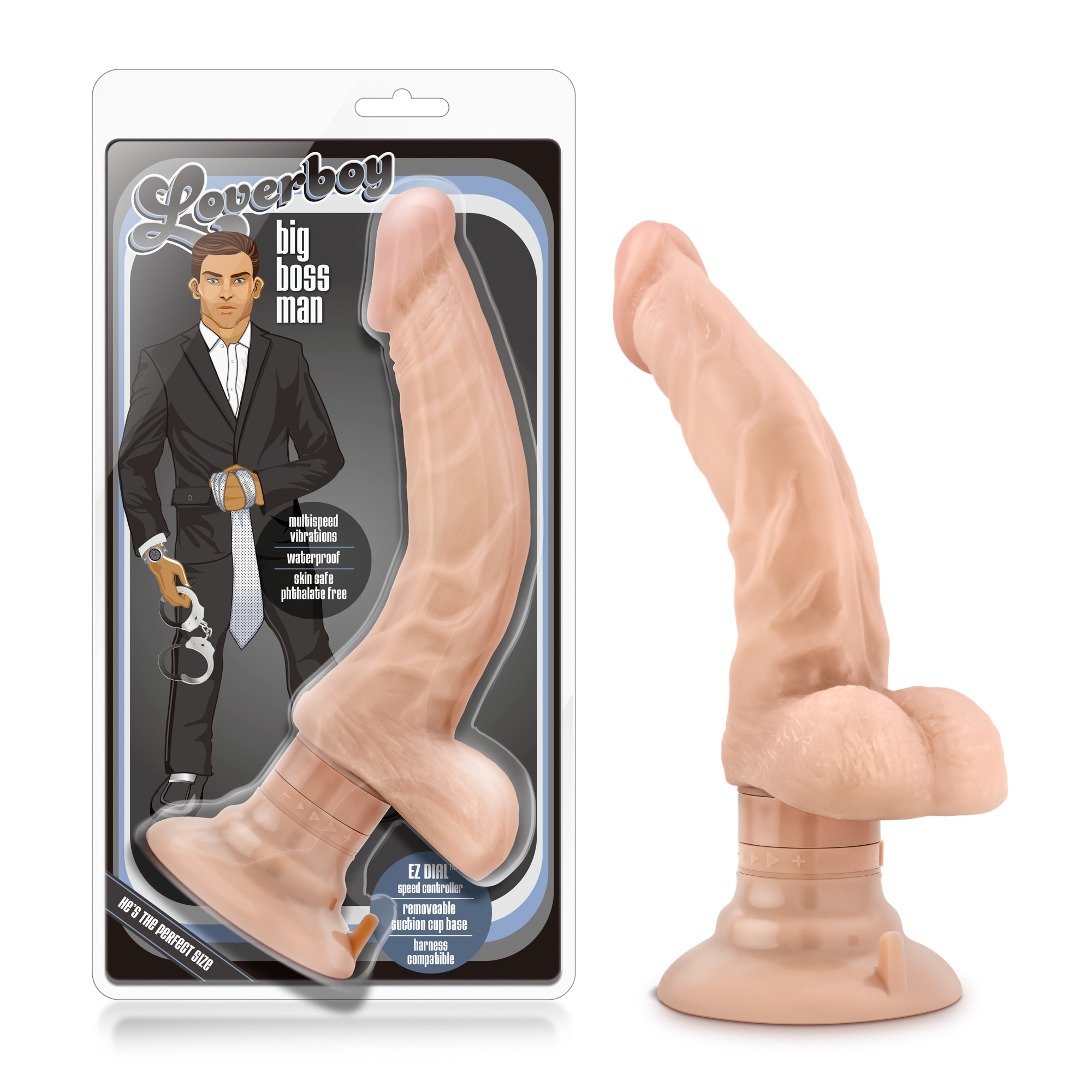 Blush Loverboy The Boss Man Realistic Curved G-Spot Beige 10.25-Inch Long Vibrating Dildo With Suction Cup Base