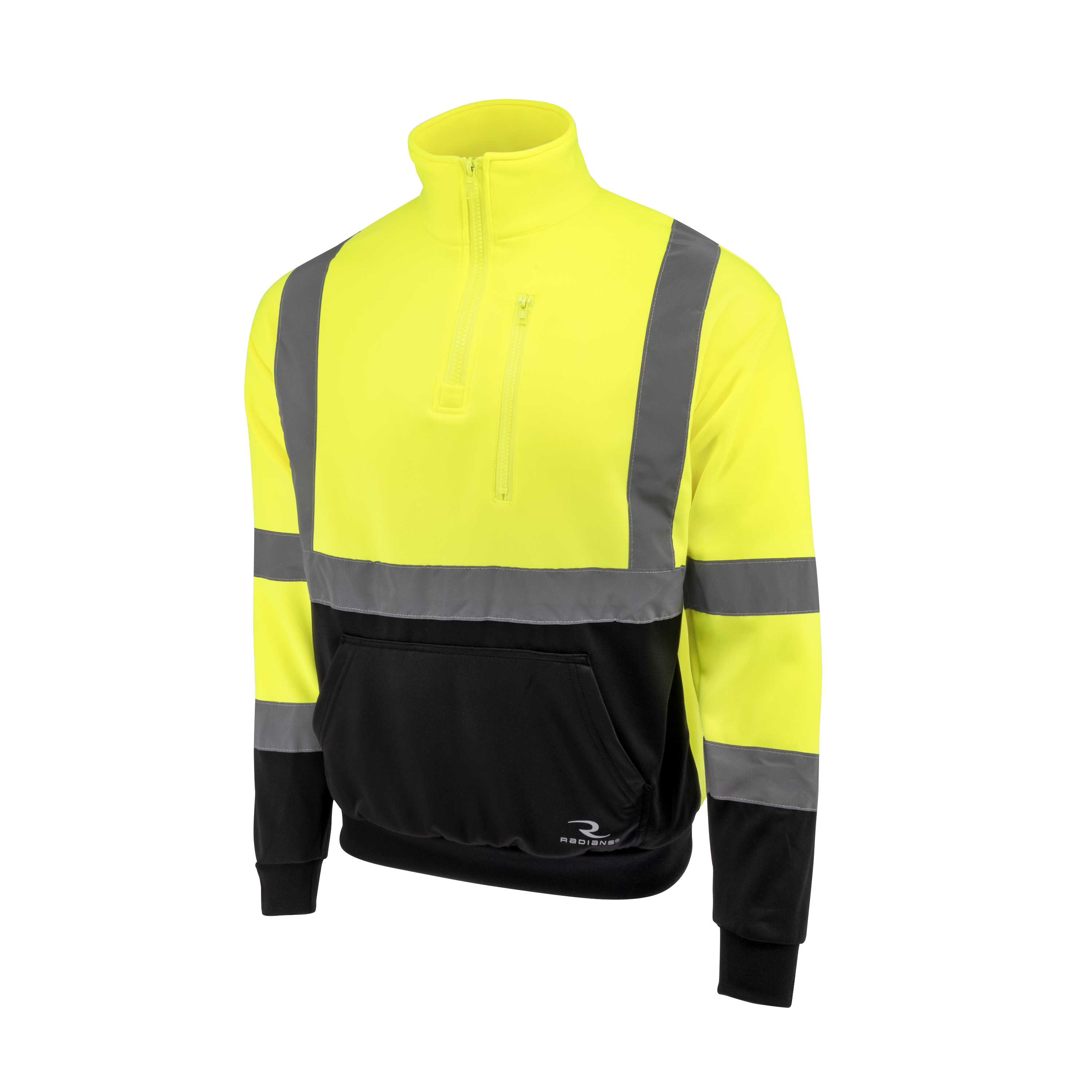 SJ34B-3 Class 3 Color Blocked 1/4 Zip Sweatshirt - Hi Vis Green - Size 2X