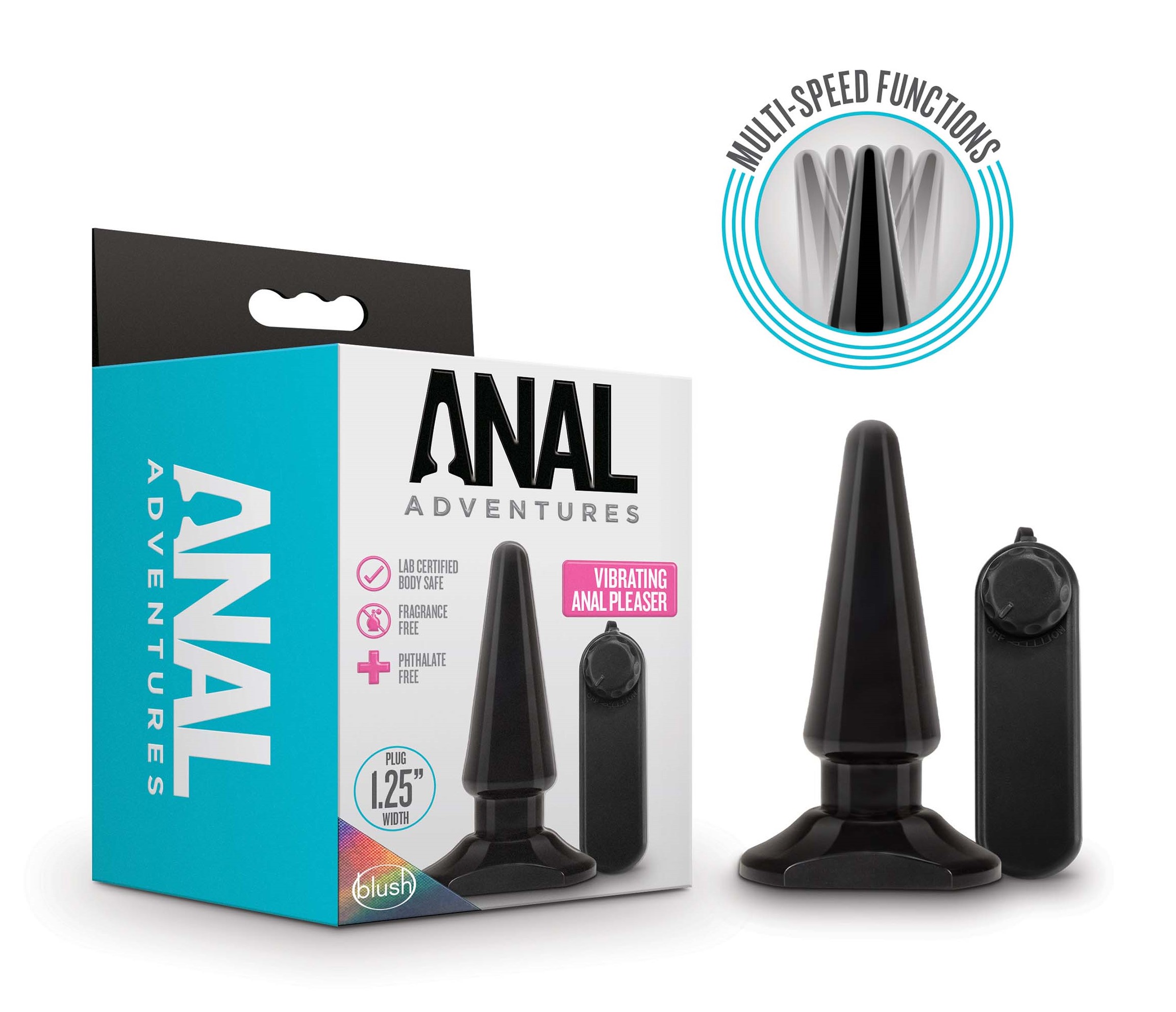 Blush Anal Adventures Basic Pleaser Black 4-Inch Vibrating Anal Plug