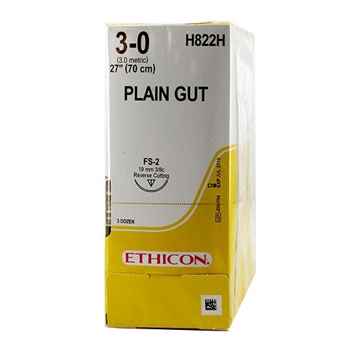Plain Gut Suture, 3-0, FS-2, Reverse Cutting, 27" - 36/Box
