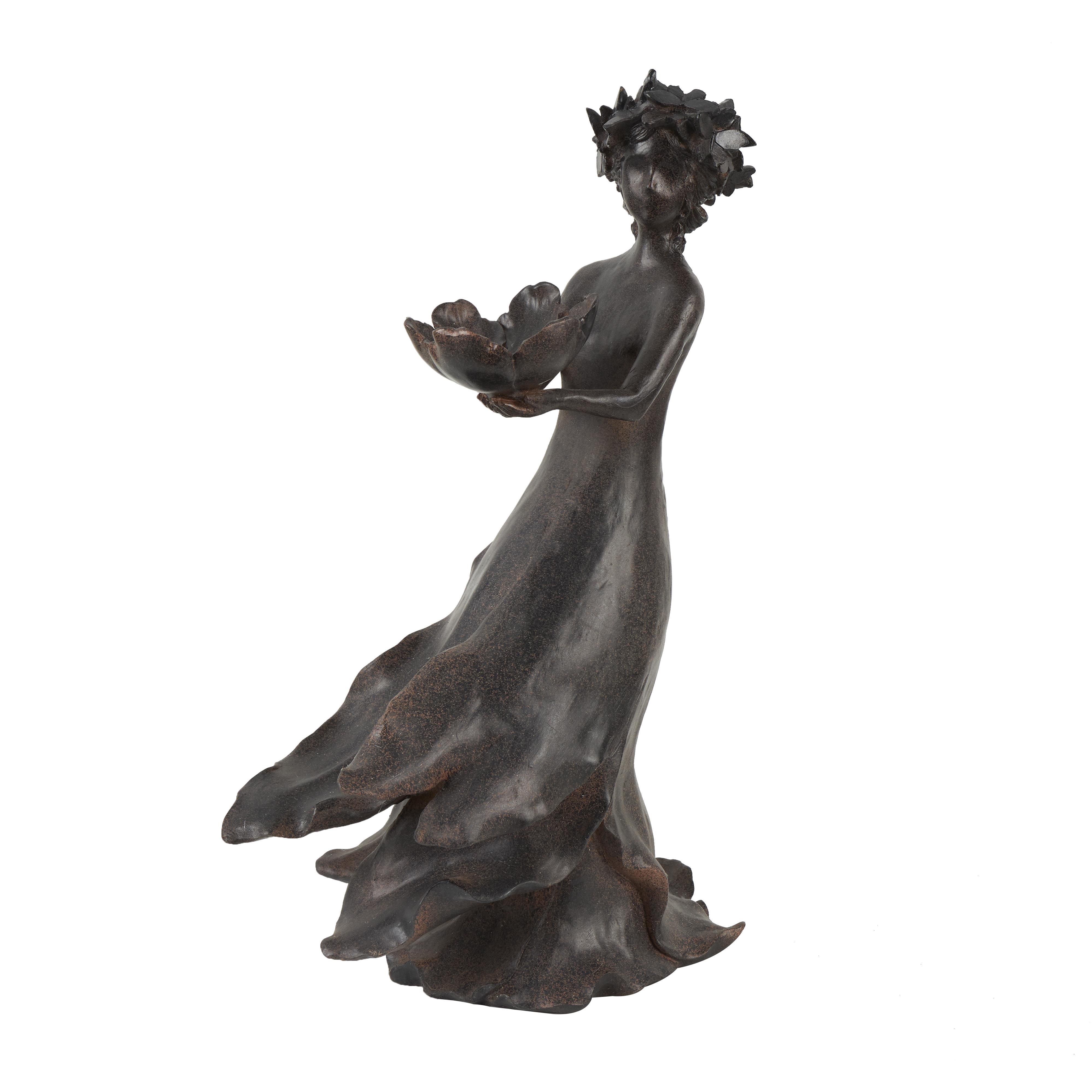 Dark Gray Resin Woman Decorative Sculpture, 8" x 14" x 22"