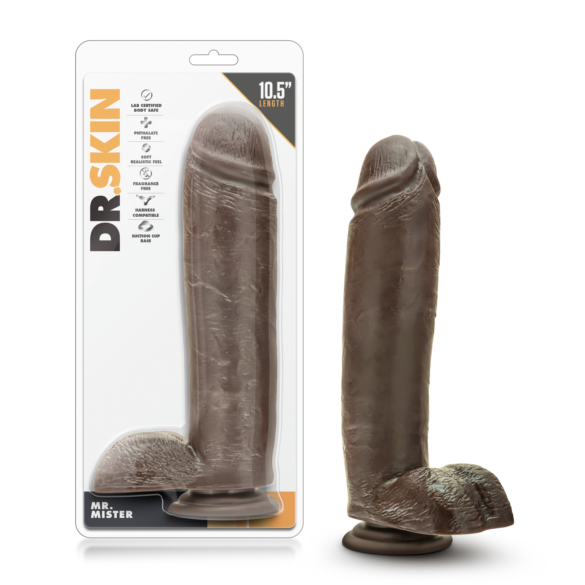 Blush Dr. Skin Mr. Mister Realistic Chocolate 11-Inch Long Dildo With Balls & Suction Cup Base