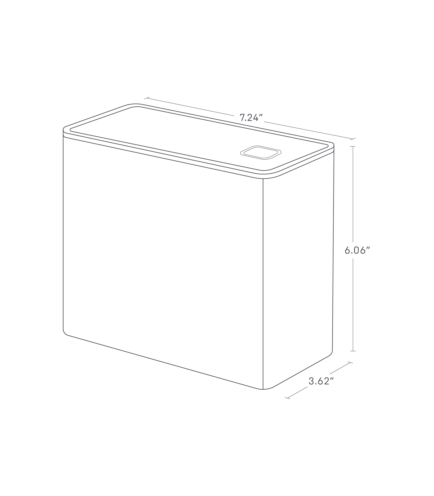 Dimension image for Vacuum-Sealing Coffee Storageon a white background showinglength of 7.24", width of 3.62",height of 6.06".