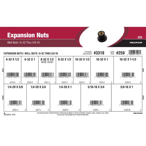 Expansion Nuts Assortment (632 thru 3/8"16)