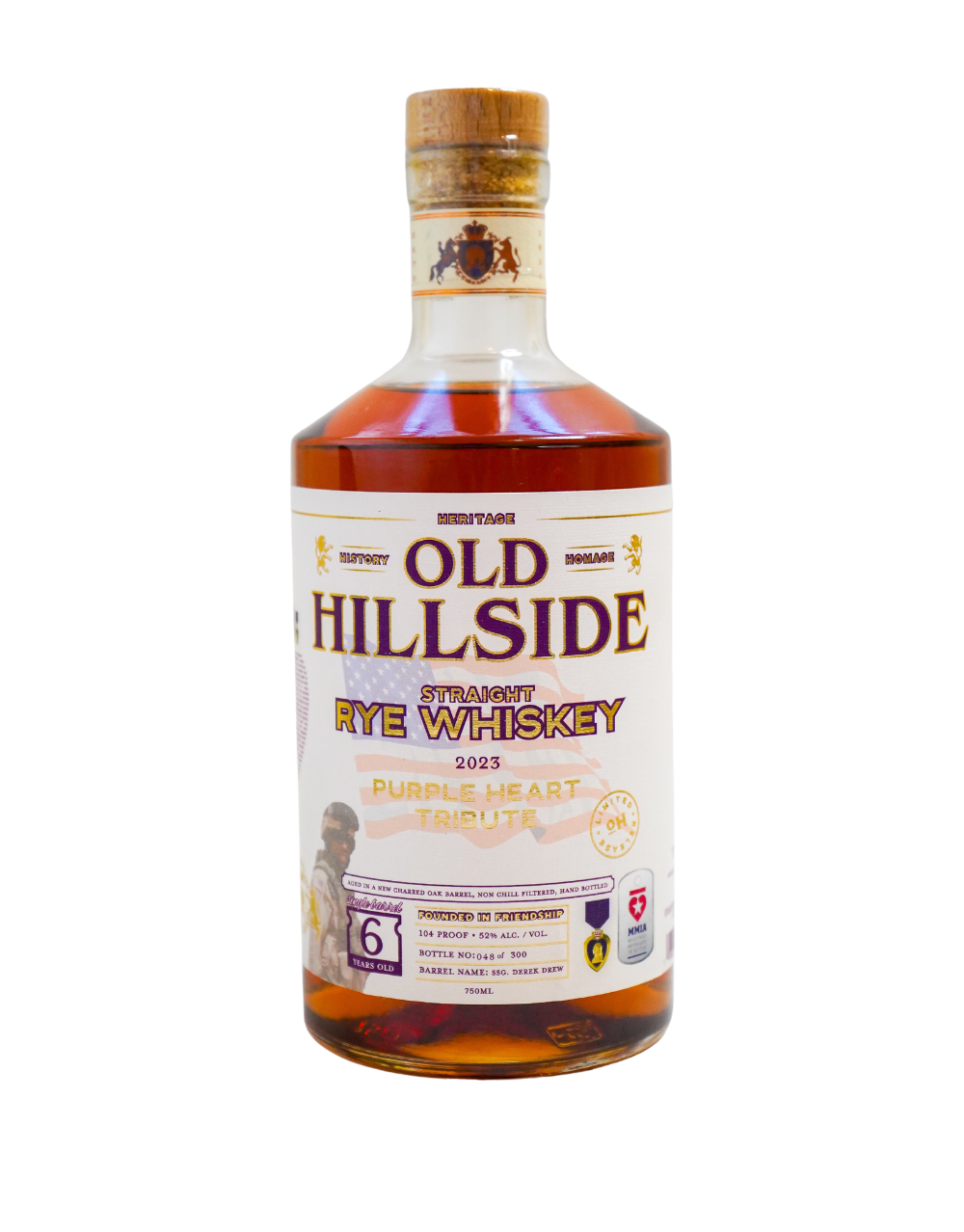OLD HILLSIDE WHISKEY PURPLE HEART TRIBUTE STRAIGHT RYE WHISKEY