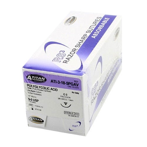 PGA (Polyglycolic Acid) Violet Braided Absorbable Suture, 5-0, C-3, 18" - 12/Box