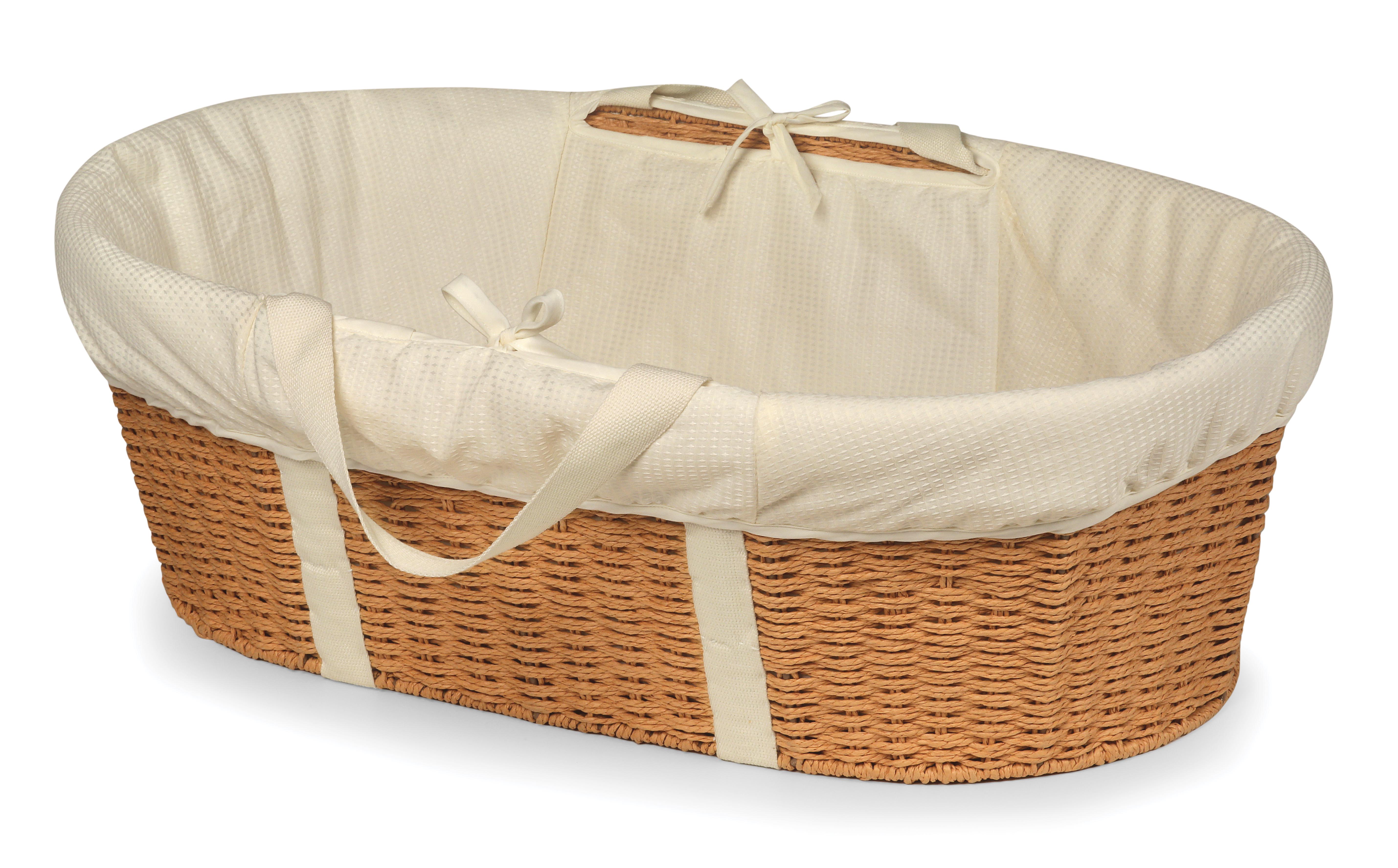 Wicker-Look Woven Baby Moses Changing Basket - Natural/Ecru