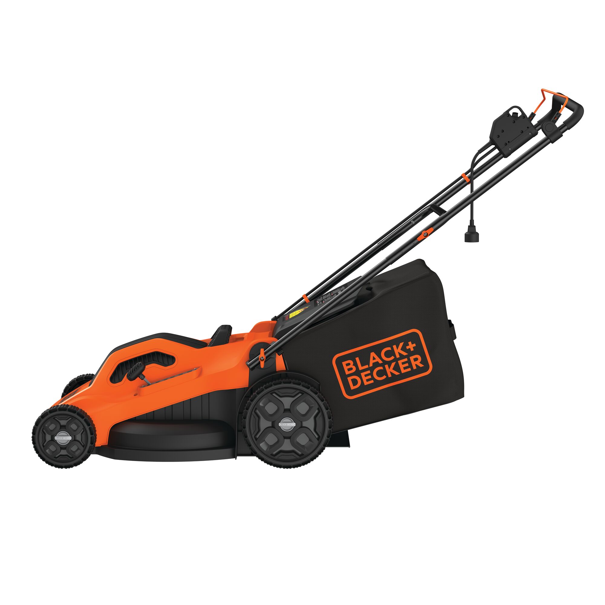 Profile of 13 amp 20 degree corded electric lawn mower.