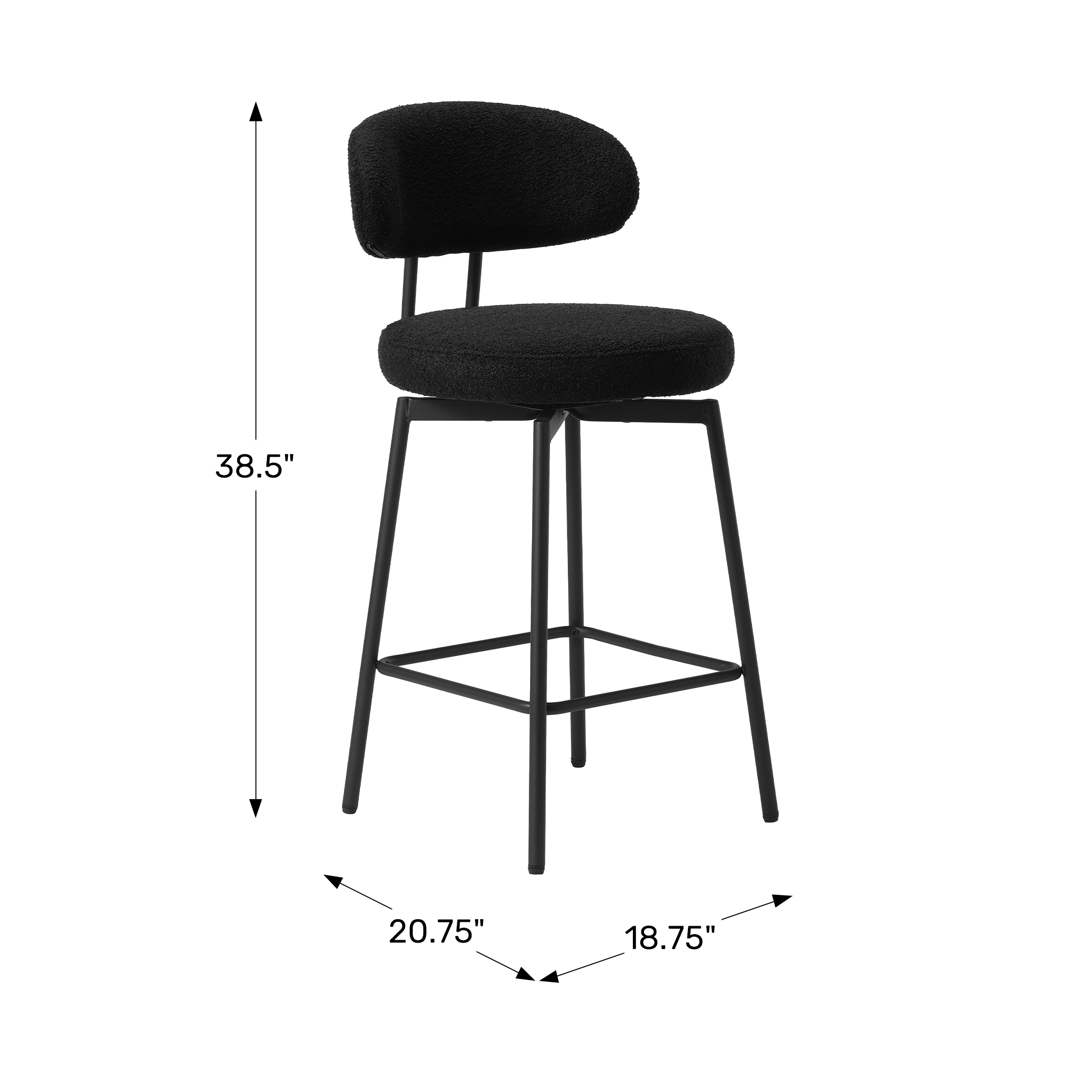 Modern Upholstered Sherpa Fabric Counter Height Bar Stools with Back (Set of 2) WWT Spec Image