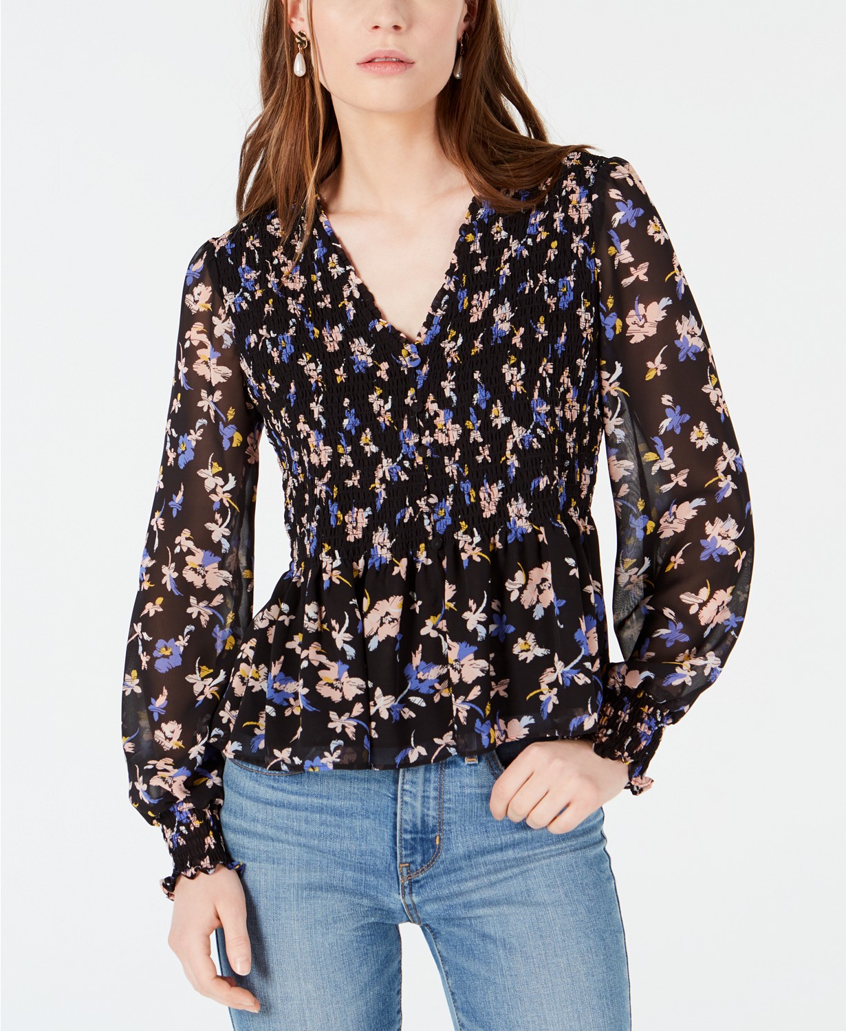 women's smocked long sleeve top