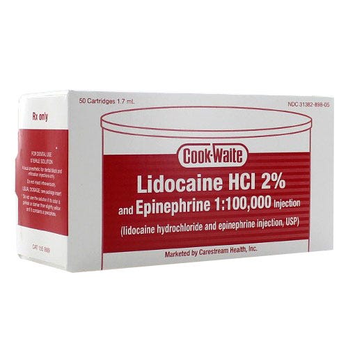 Lidocaine 2% w/Epi 1:100,000 Carpule - 50/Box