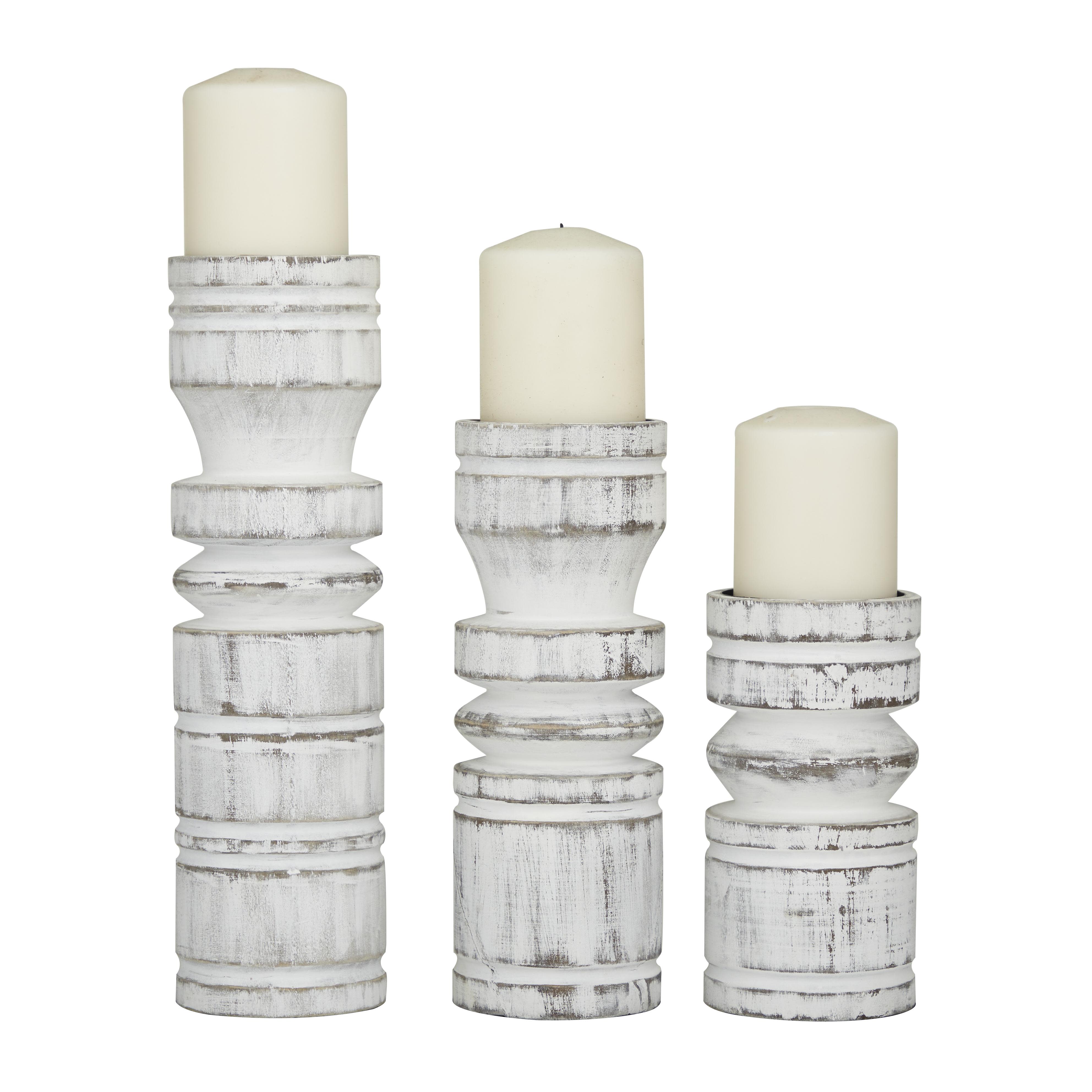 white wood  decorative candle holder, set of 3 14", 11", 8"h