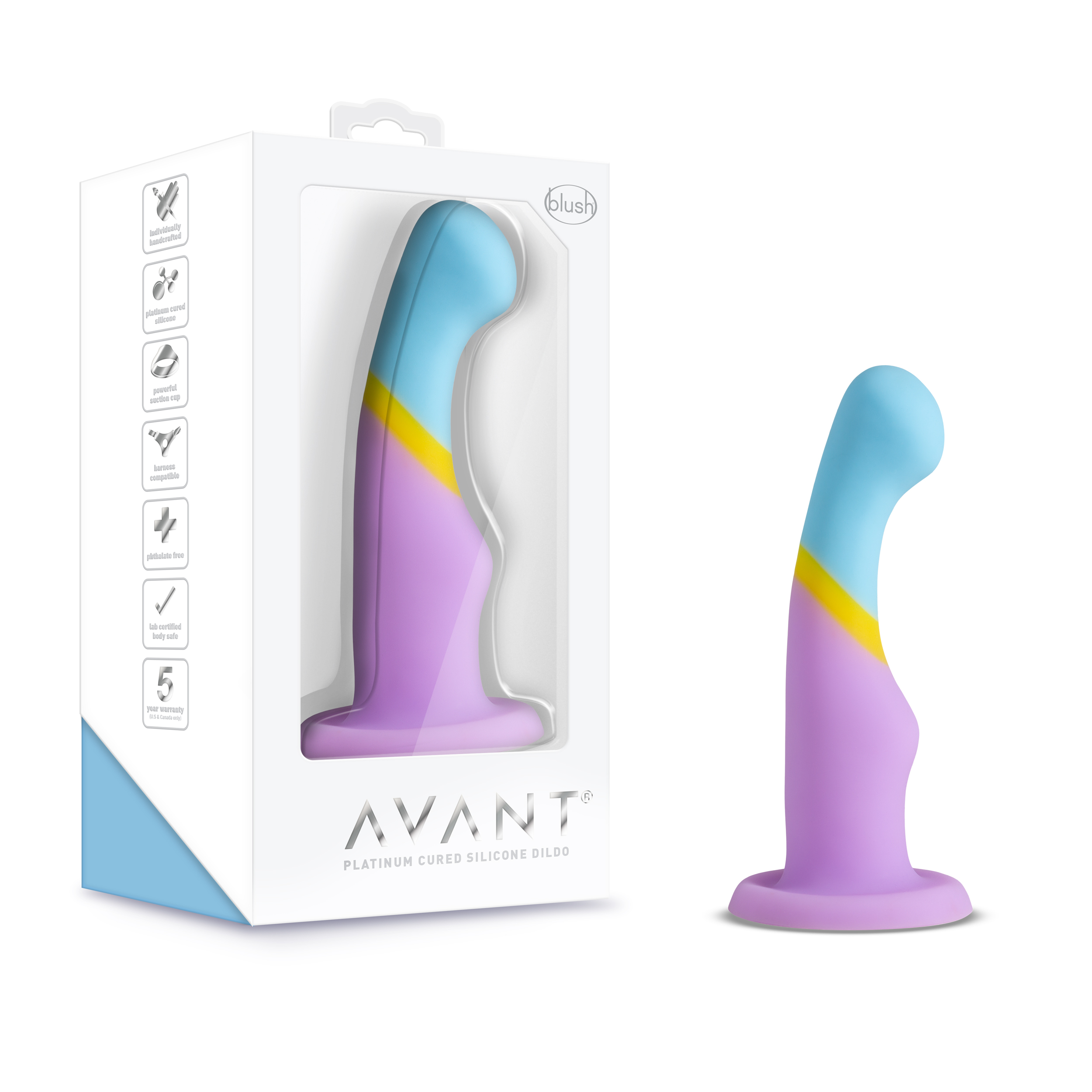 Blush Avant / Heart of Gold D14: Artisan 6 Inch Curved P-Spot / G-Spot Dildo with Suction Cup Base - Elegantly Made with Smooth Ultrasilk? Purio? Silicone