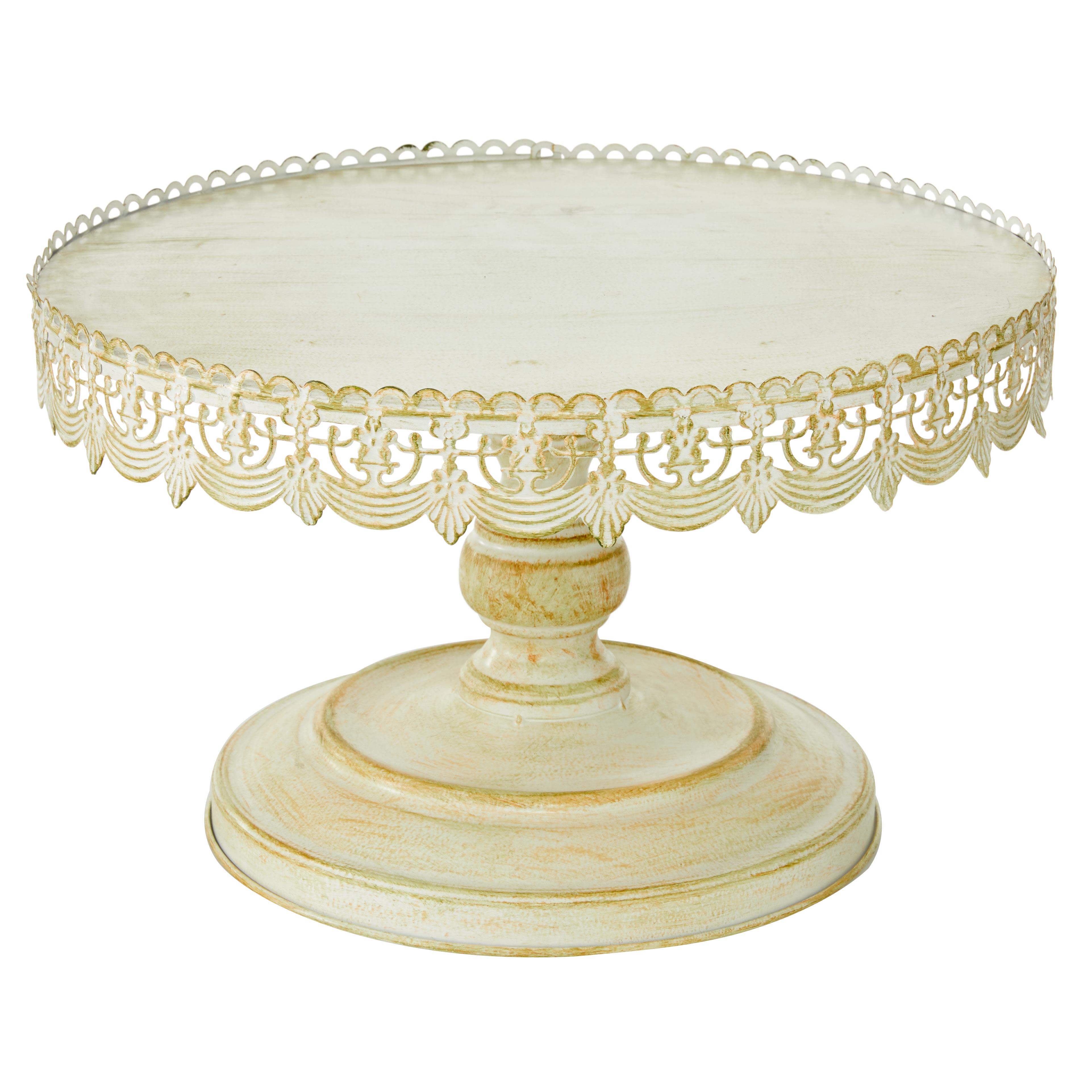 Cream Metal Floral Decorative Cake Stands set of 2 with Lace Inspired Edge