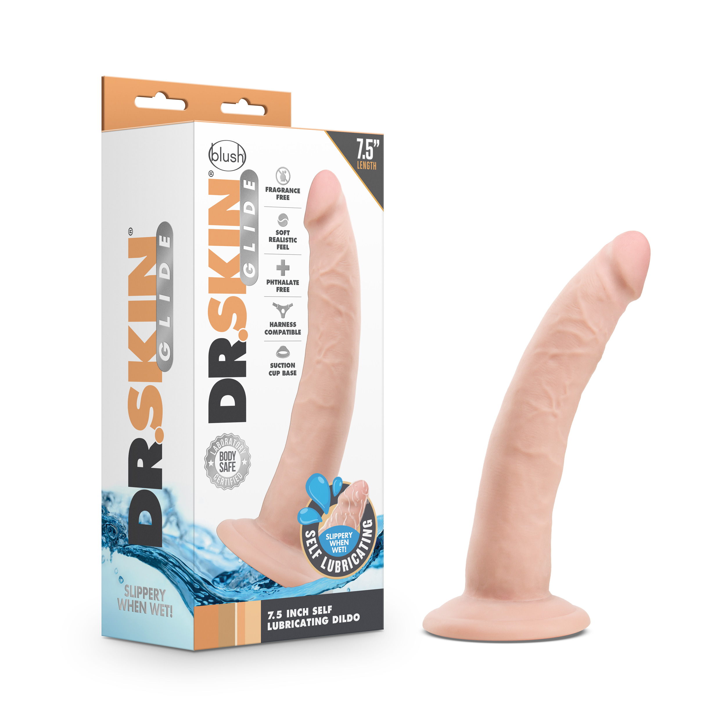 Blush Dr. Skin Glide Realistic Vanilla 7.5-Inch Long Dildo With Suction Cup Base