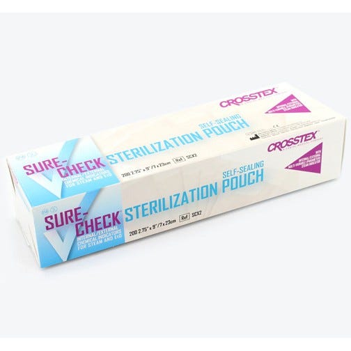 Duo-Check® Sterilization Pouches, Self-Sealing, 2.75" x 9", Blue Tinted Film - 200/Box