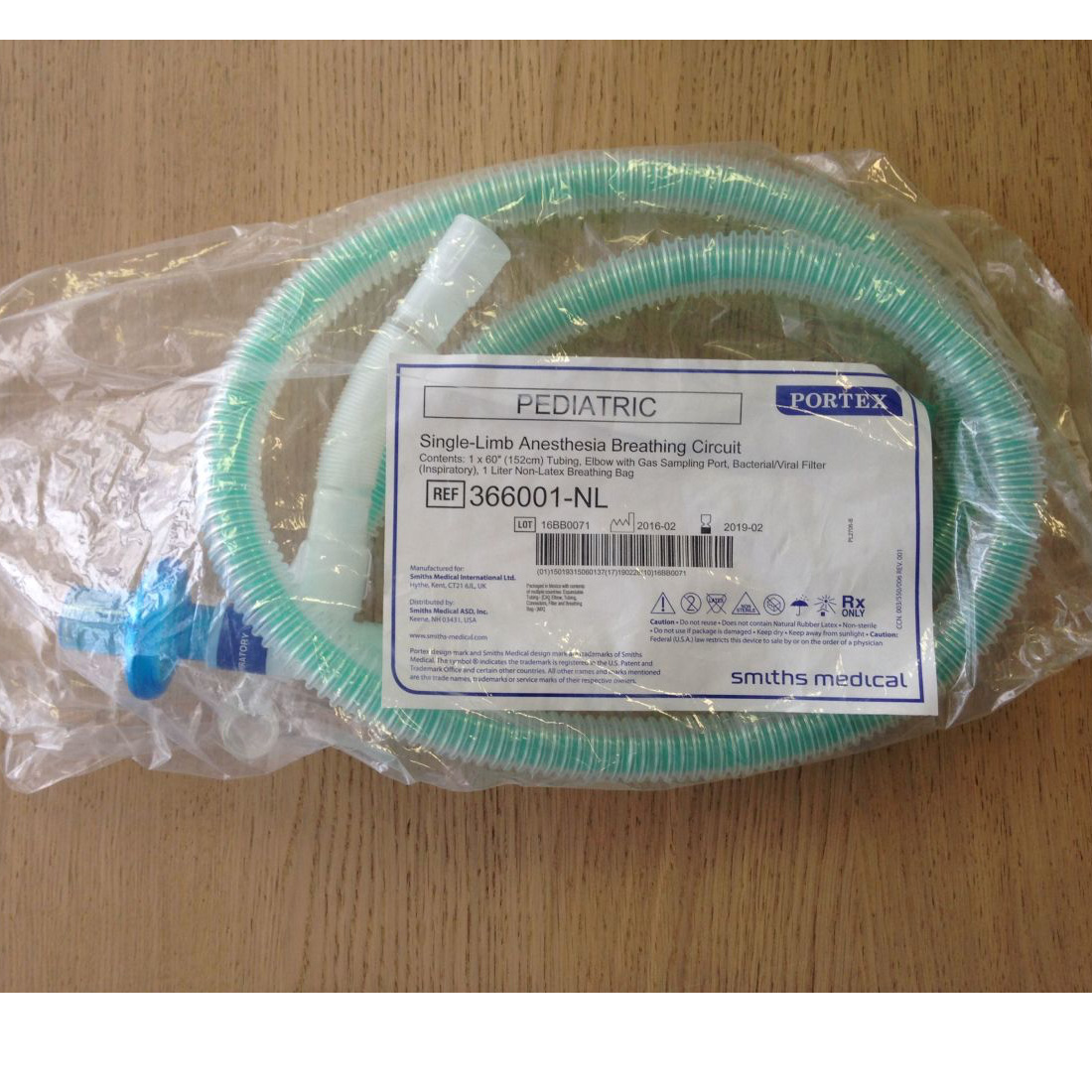 Anesthesia Breathing Circuit Pediatric 60” Single Limb with 1L Bag and Gas Sampling Elbow, Latex-Free, Sterile - 15/Case