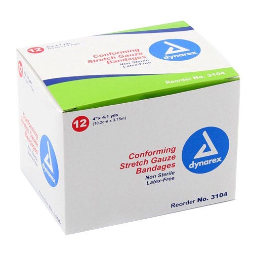 Conforming Stretch Gauze Bandage, Non-Sterile,  4" x 4.1yds - 12/Box