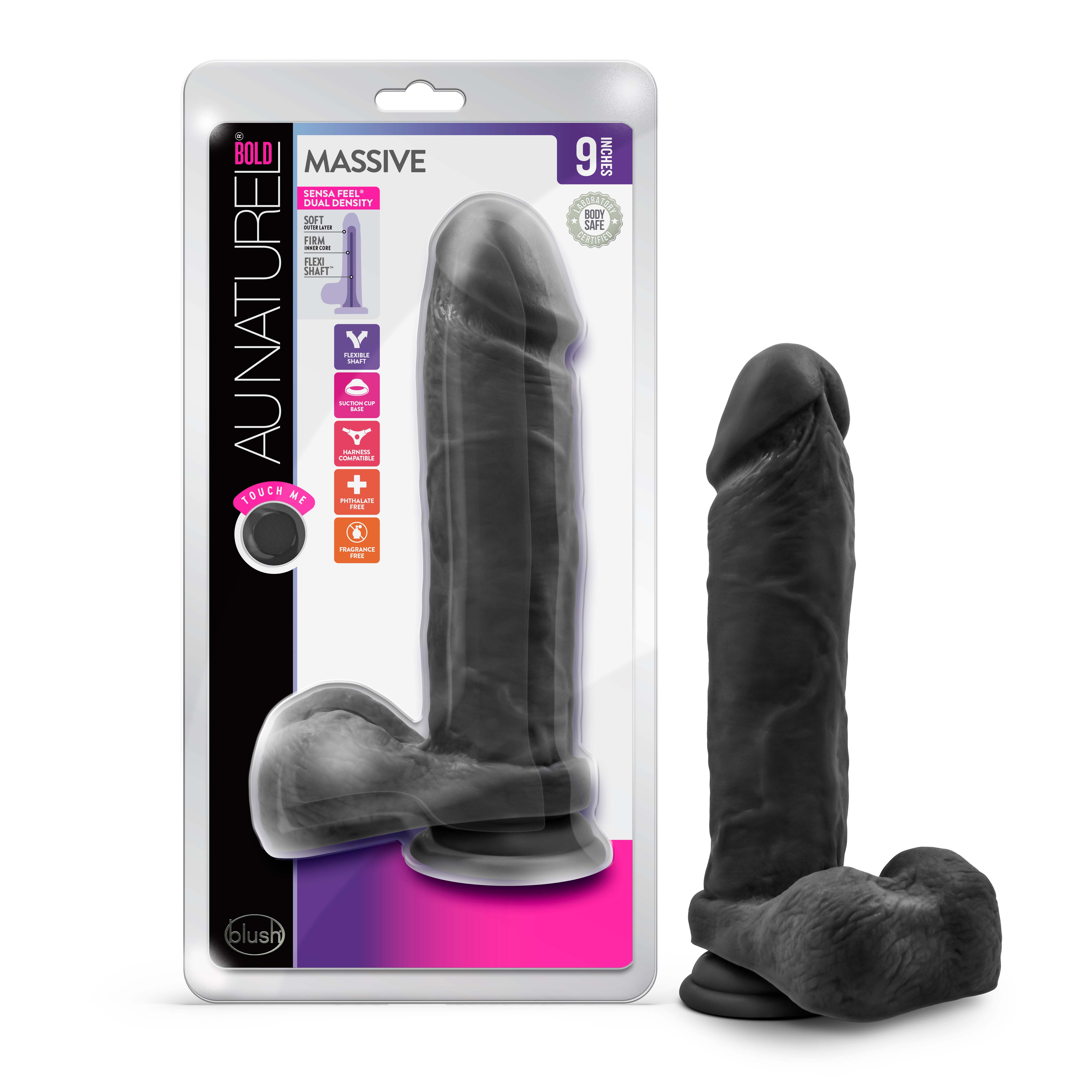 Blush Au Naturel Bold Massive Realistic Black 9-Inch Long Dildo With Balls & Suction Cup Base