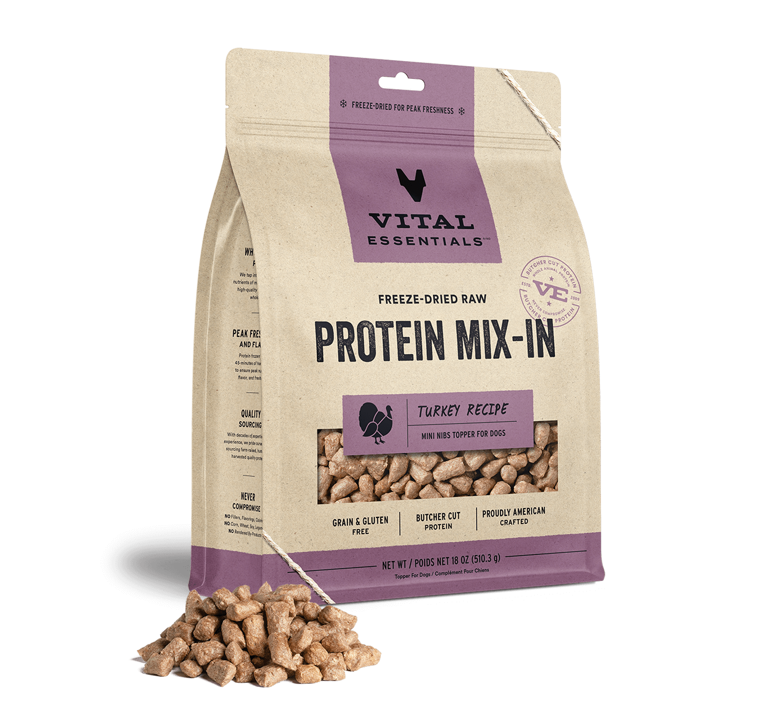 Vital Essentials Freeze-Dried Raw Protein Mix-In Turkey Recipe Mini Nibs Topper for Dogs, 18 oz - Items on Sale Now