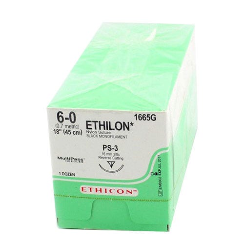 ETHILON® Nylon Black Monofilament Non-Absorbable Suture, 6-0, PS-3, Precision Point-Reverse Cutting, 18" - 12/Box