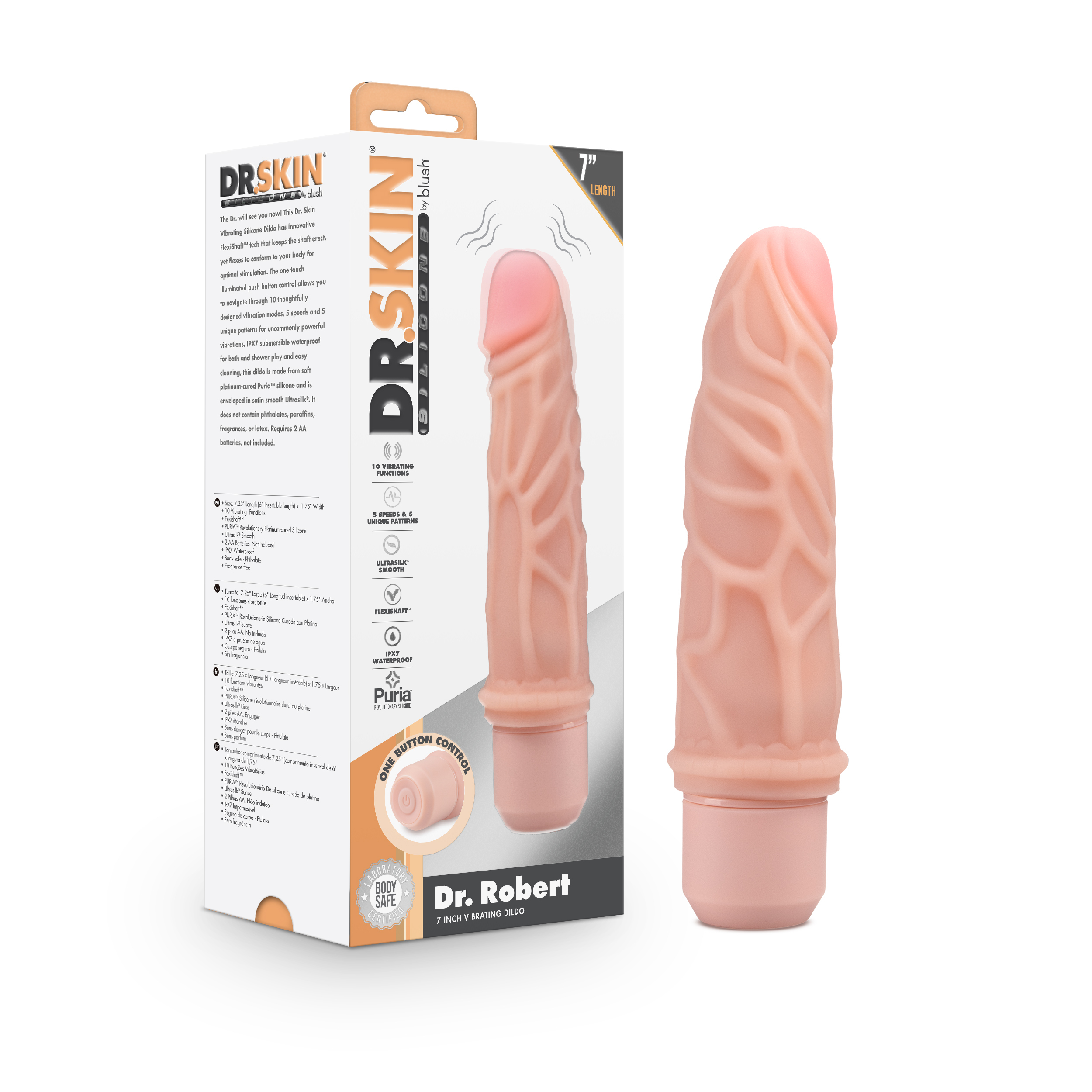 Blush Dr. Skin Silicone Dr. Robert Beige 7.25-Inch Long Vibrating Dildo