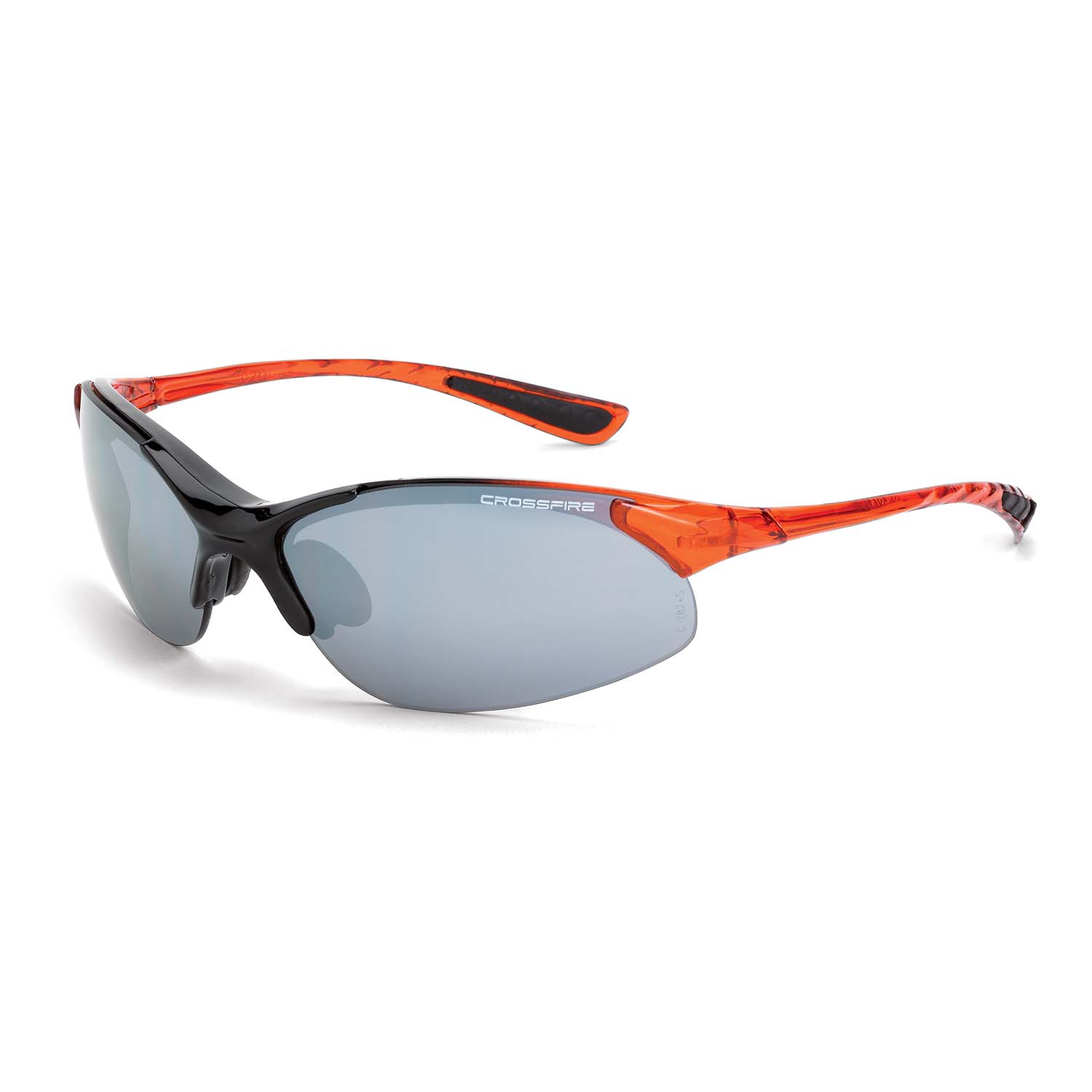 XCBR Premium Safety Eyewear - Shiny Black/Burnt Orange Frame - Silver Mirror Lens