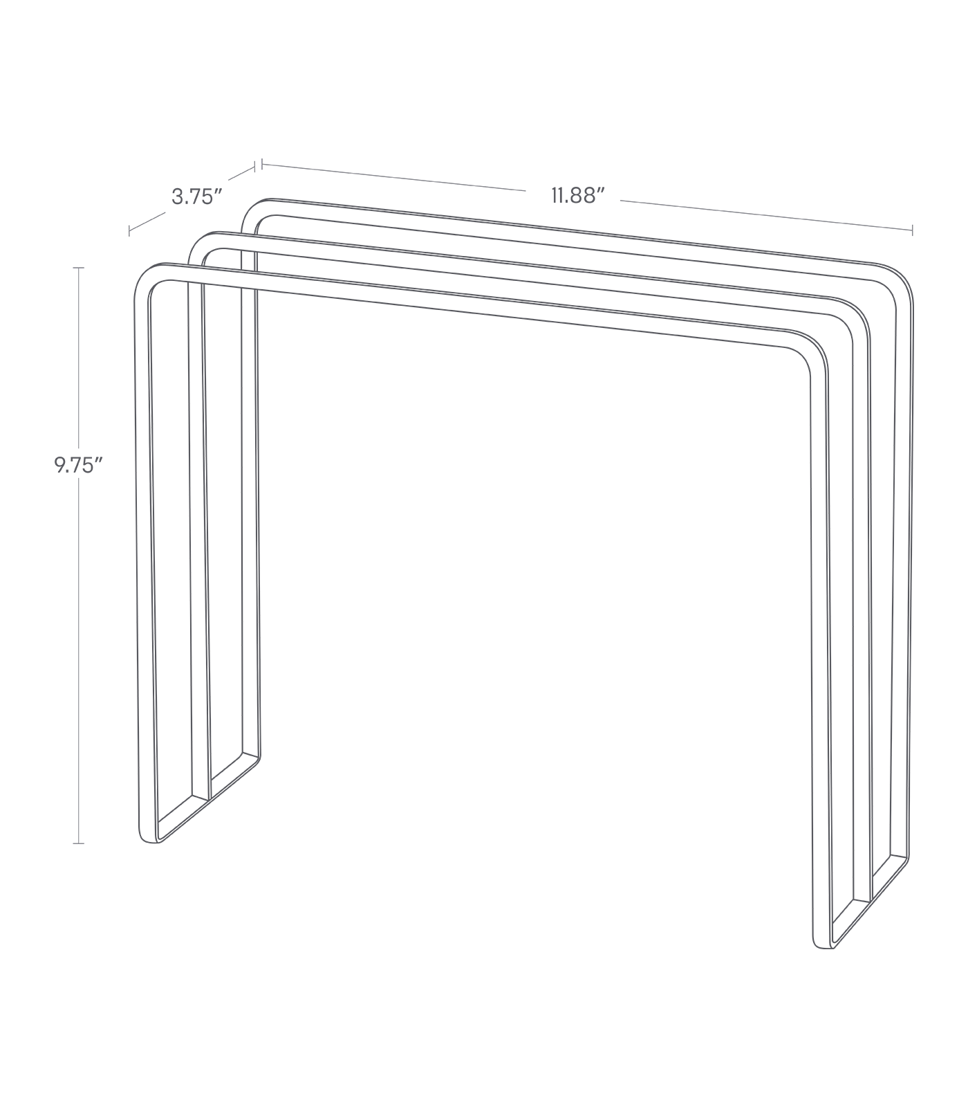 Dimension image for Dish Towel Hanger showing length of 11.88", width of 3.75" and height of 9.75"