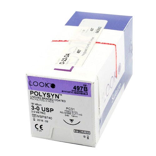 POLYSYN™ Polyglycolic Acid Undyed Braided Coated Sutures,  3-0, PC-31, Precision Reverse Cutting, 18" - 12/Box