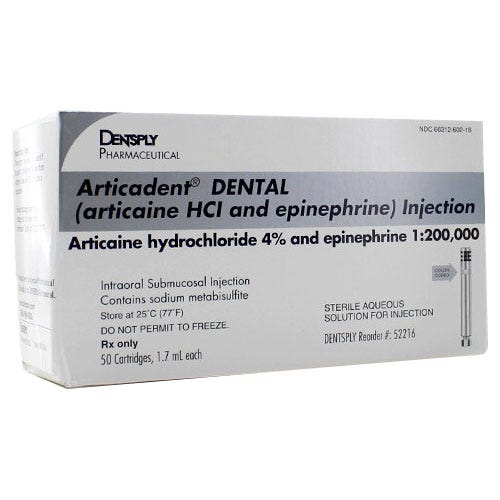 Articadent® 4%, 1:200,000 Dental Cartridge - 50/Box