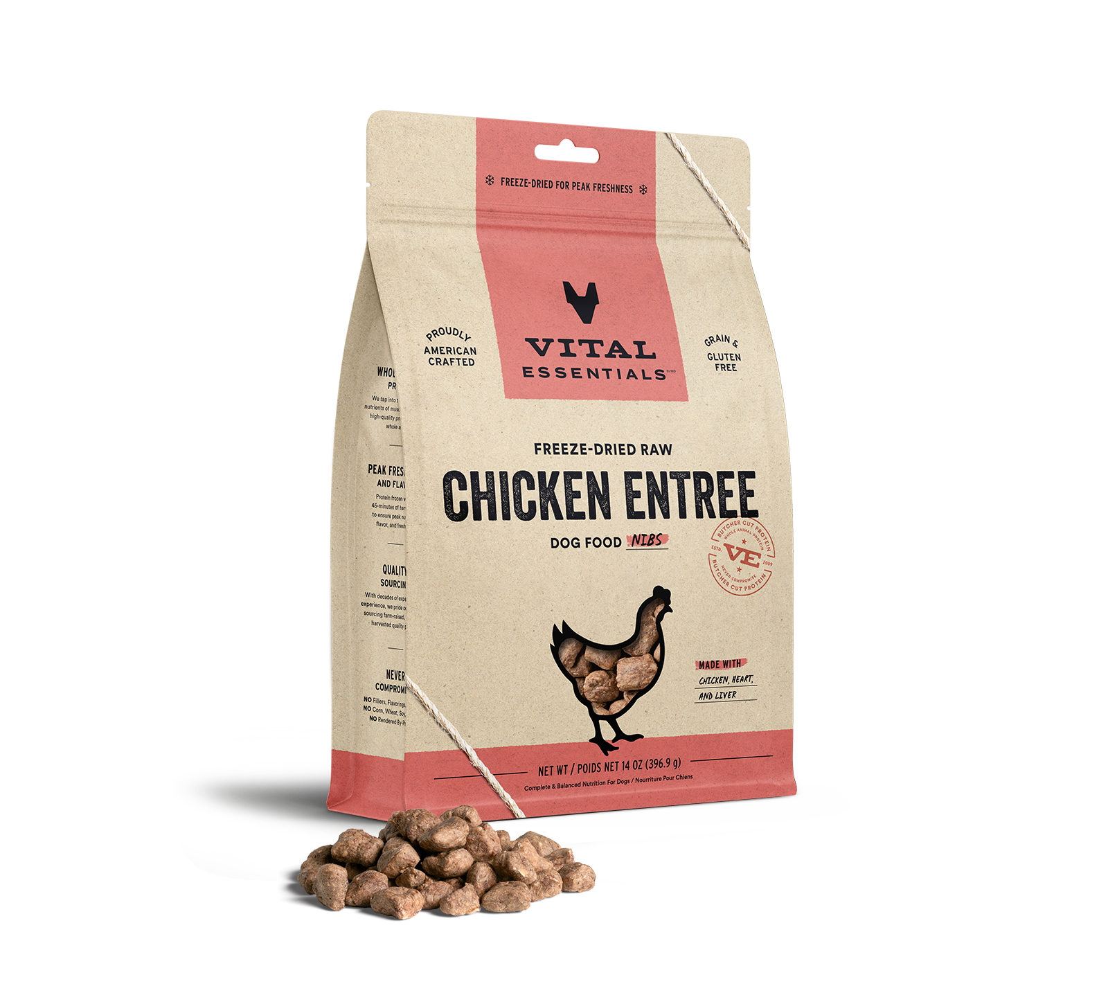 Vital Essentials Freeze-Dried Raw Chicken Entree Dog Food Nibs, 14 oz - Healing/First Aid