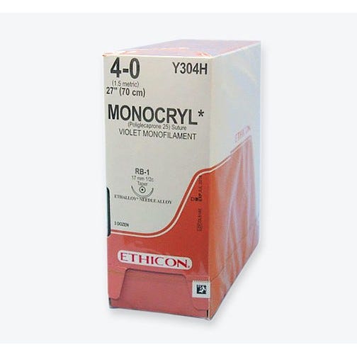MONOCRYL® Violet Monofilament Suture, 4-0, RB-1, Taper Point, 27" - 36/Box
