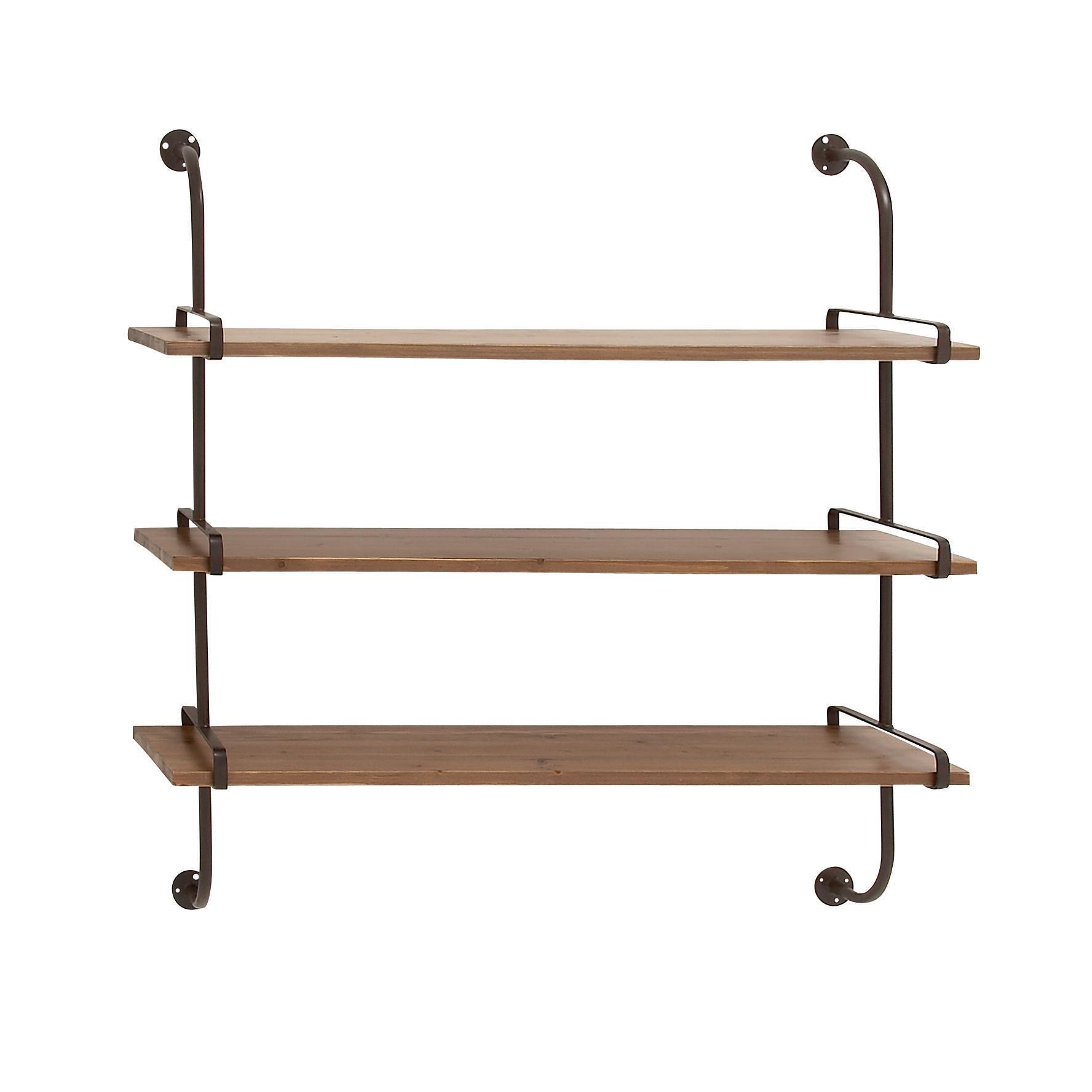 Brown Wood  3 Shelf Room Wall Shelf with Black Metal Brackets, 38" x 9" x 38"