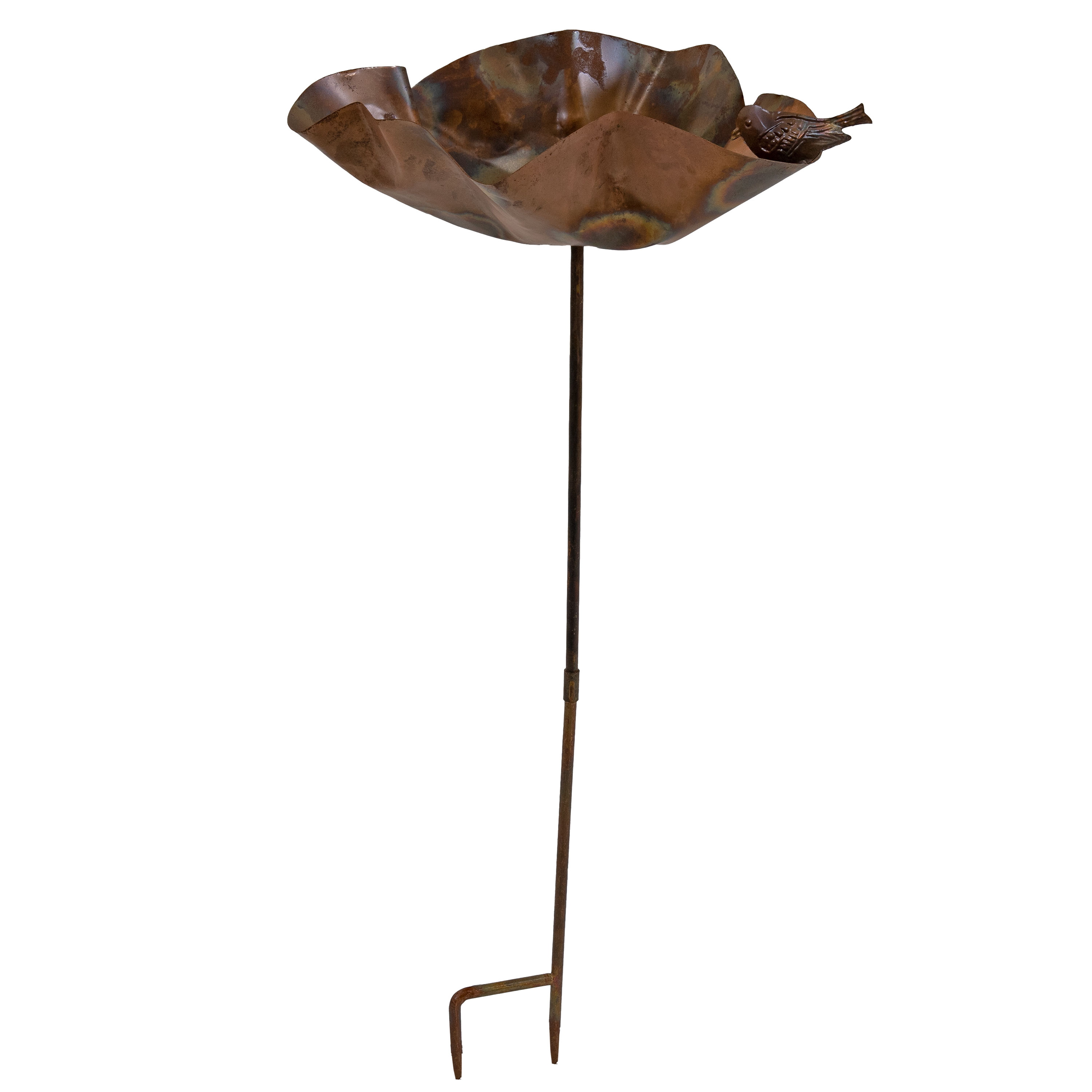 Abstract Blossom Iron Staked Bird Bath - Copper Finish