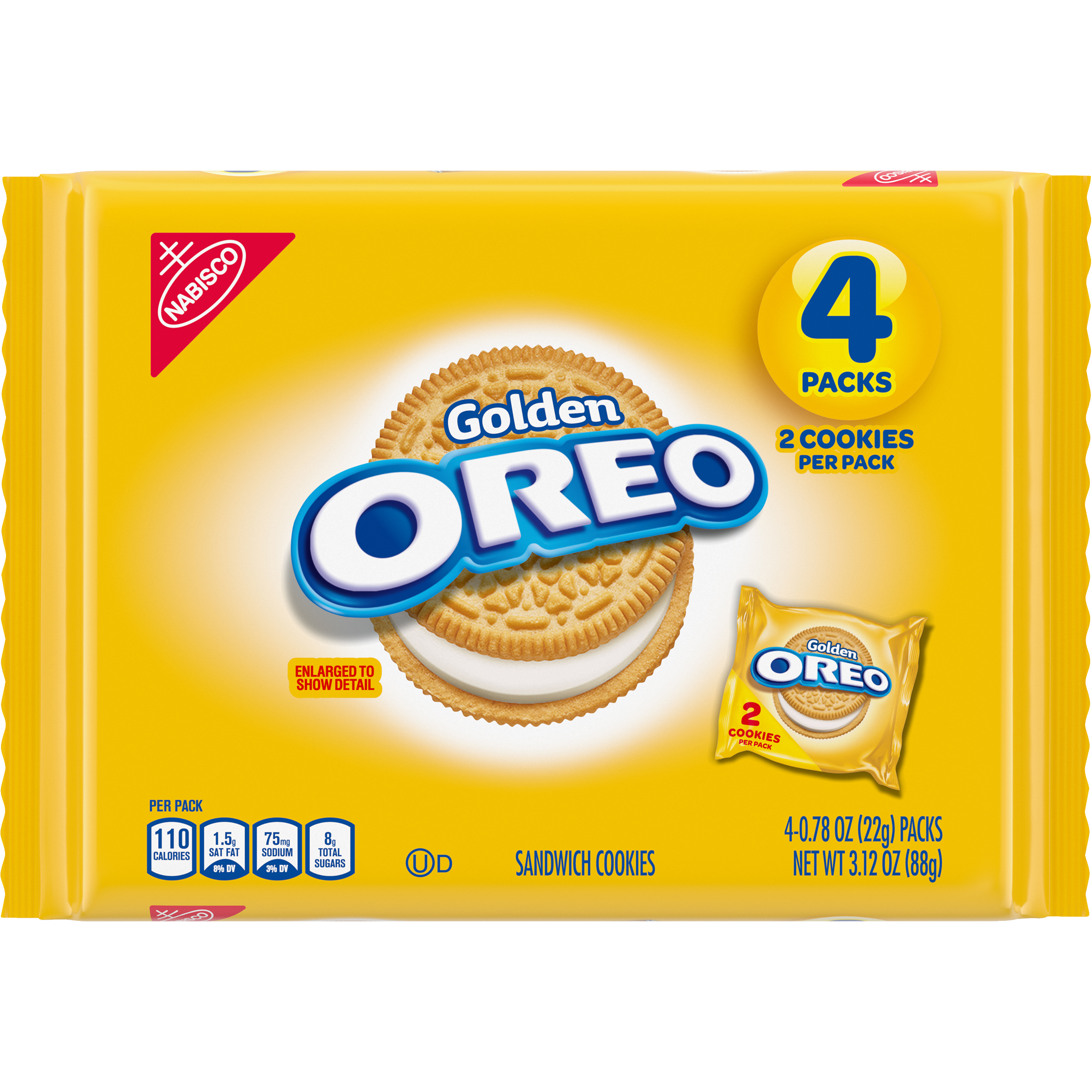 OREO Golden Sandwich Cookies, 4 Snack Packs (2 Cookies Per Pack)-2