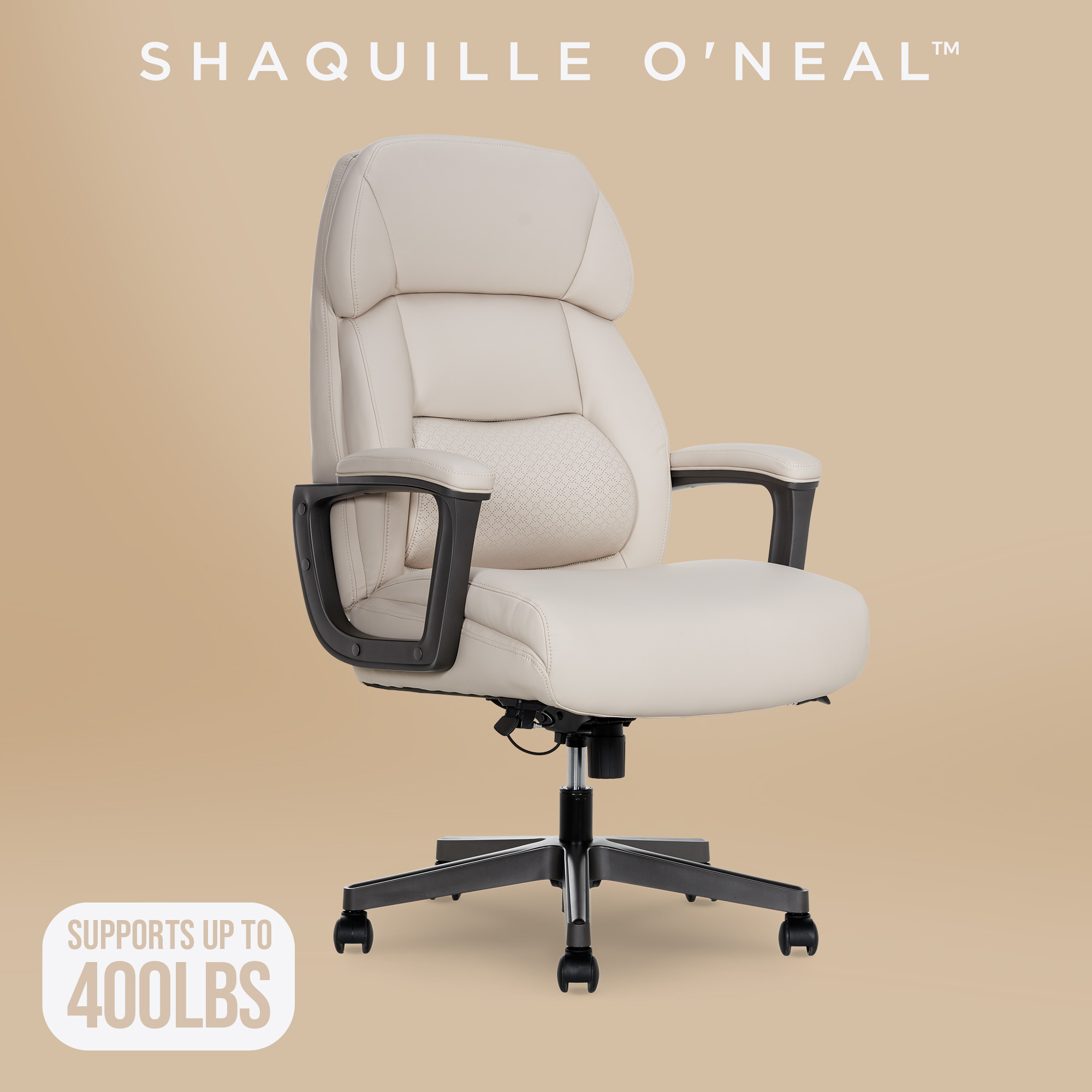 thumbnail video image 2 of Shaquille O'Neal Rion Ergonomic Heavy-Duty Office Chair, PureSoft Upholstery, High-Back Desk Chair with 400 lb Capacity, Ivory, 2 of 13