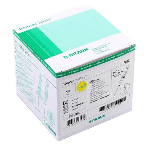Introcan® Safety IV Catheter 24G x 3/4" Straight Polyurethane - 50/Box