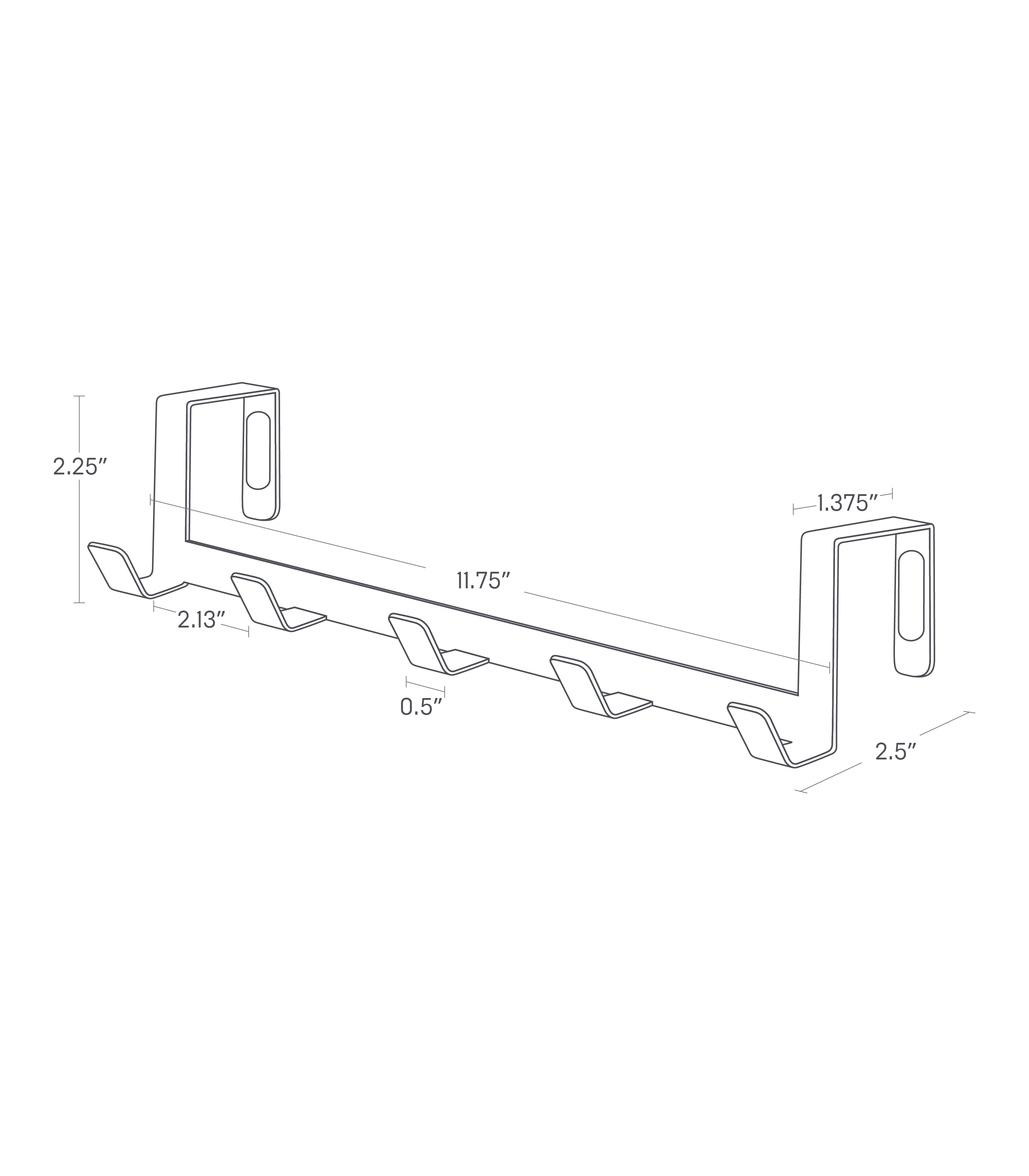 Dimension image for Over-the-Door Hanger showing length of 11.75", width of 2.5" and height of 2.25"