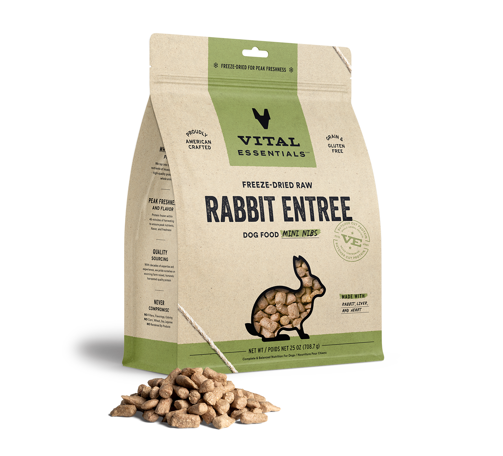 Vital Essentials Freeze-Dried Raw Rabbit Entree Dog Food Mini Nibs, 25 oz - Health/First Aid